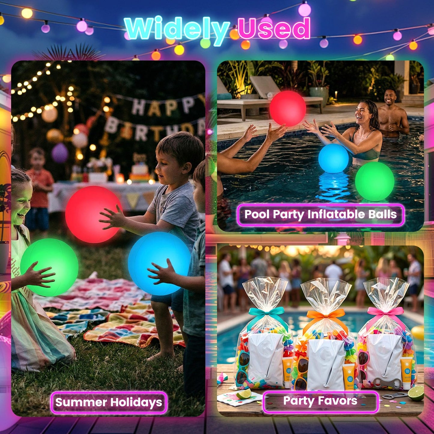 FUTUREPLUSX Pool Toys, 3PCS Light Up Beach Balls with Remote-Control 12 Inches Glow in The Dark Water Toys, for Outdoor Pool Beach Party Games and Decorations