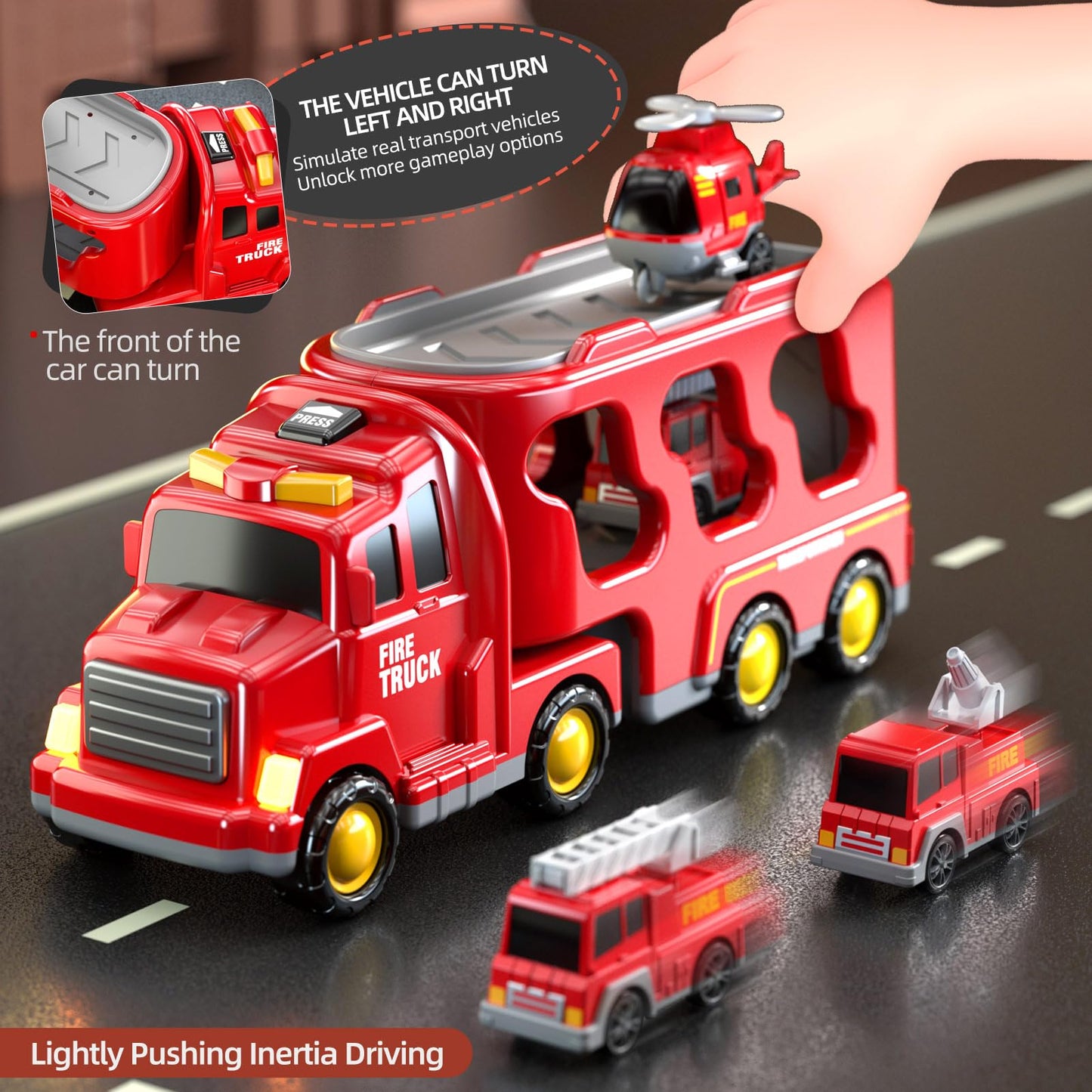 Beby Buty 5 in 1 Fire Truck Cars for Toddlers 3-5, Boy Car Truck Toys with Light Sound, Birthday Gifts for 3 4 5 6 Year Old Boy