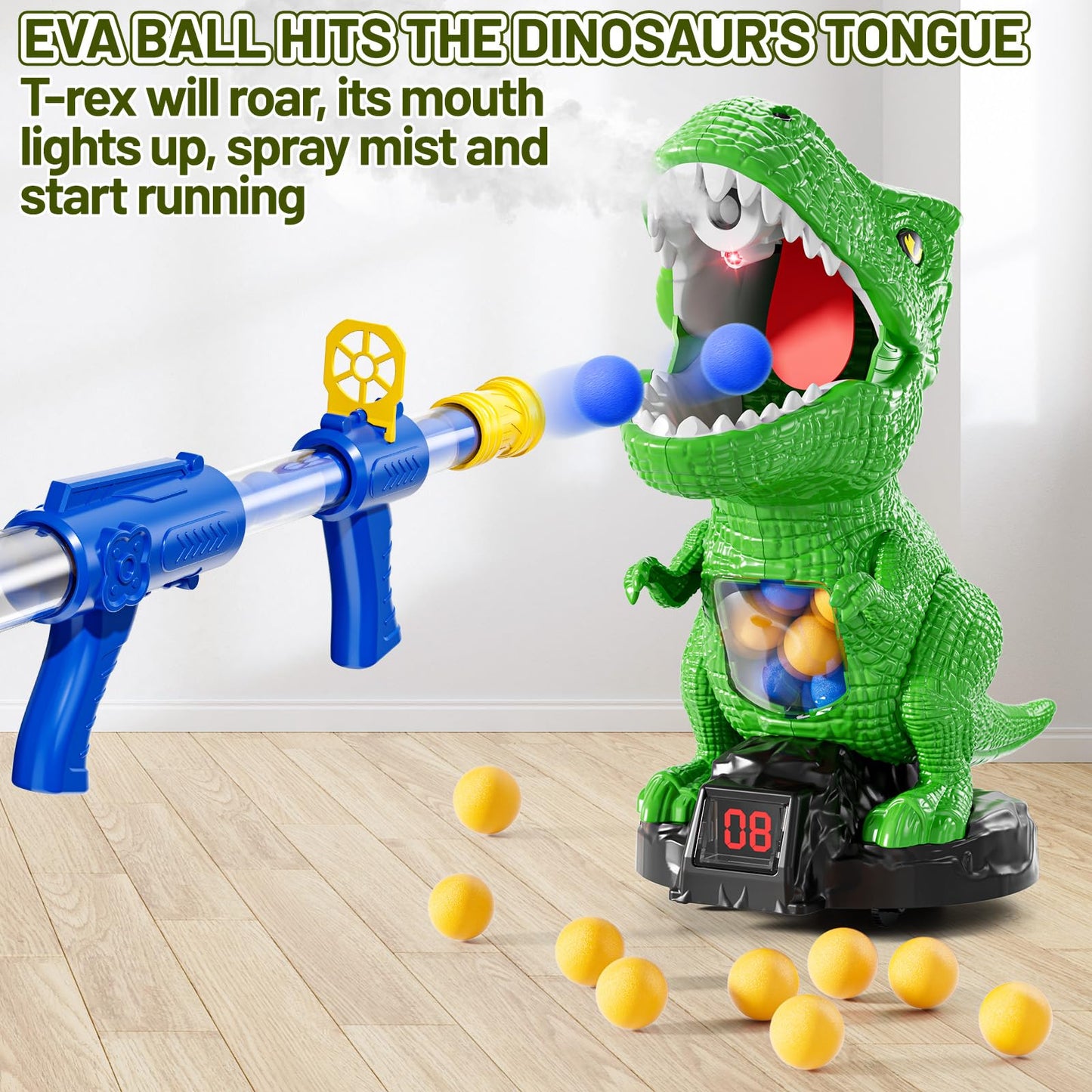 NIPLOOOW Moveable Dinosaur Shooting Toys for Kids 3-8 Years, Movable Shooting Target Toy with Air Pump Launcher, Interactive Competition Game Gift for Boys and Girls Ages 3 4 5 6 7 8 Years Old