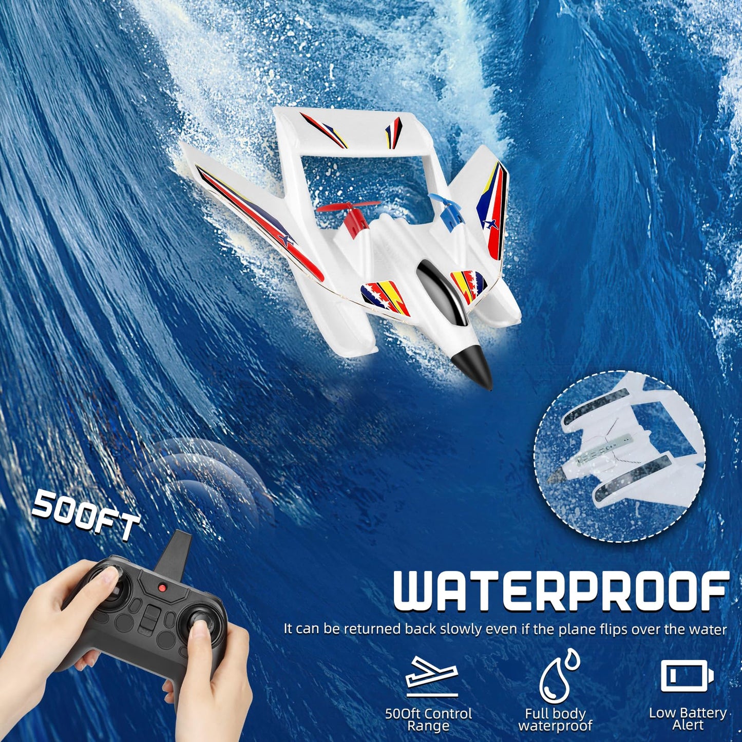 Kimmol RC Plane for Water Land & Air, Remote Control Plane, Sea Airplane R C, 2 Channel RC Airplane Amphibious Tri-Phibian Aircraft with 2 Batteries, 2.4GHz RTF A irplane Glider for Adult Beginner