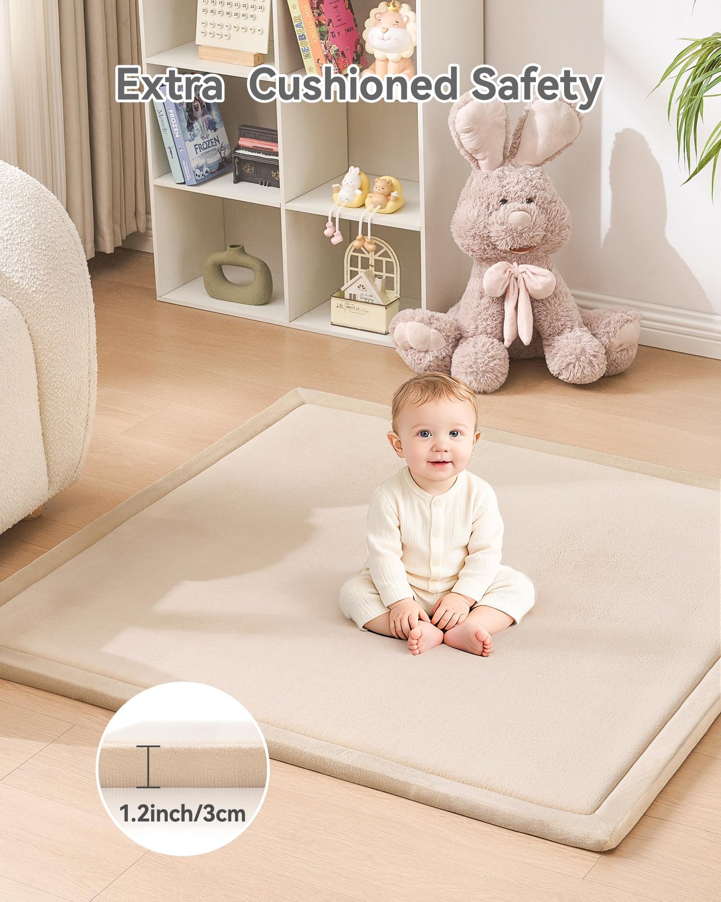 Ingdgnoso Baby Play Mat for Floor, 1.2" Thick Memory Foam 50"×50" Playpen Mat for Kids, Infants, Toddlers - Soft, Durable Baby Crawling Mat for Tummy Time, Sitting with Non-Slip Bottom (Beige)