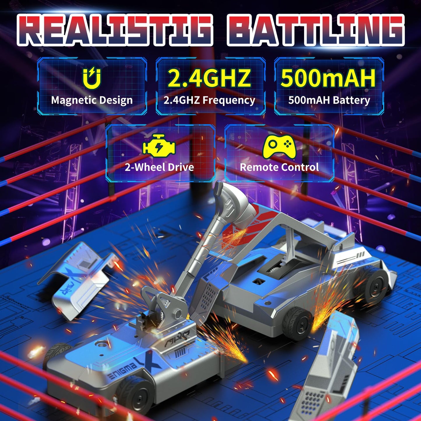 Cetuai Remote Control Battle Robots, 2-Player RC Fighting Toys for Kids Wireless Fighting Robots STEM Toys 2.4 GHz Wireless Game Set Birthday Gifts for Boys and Girls Age 3+ (Grey)