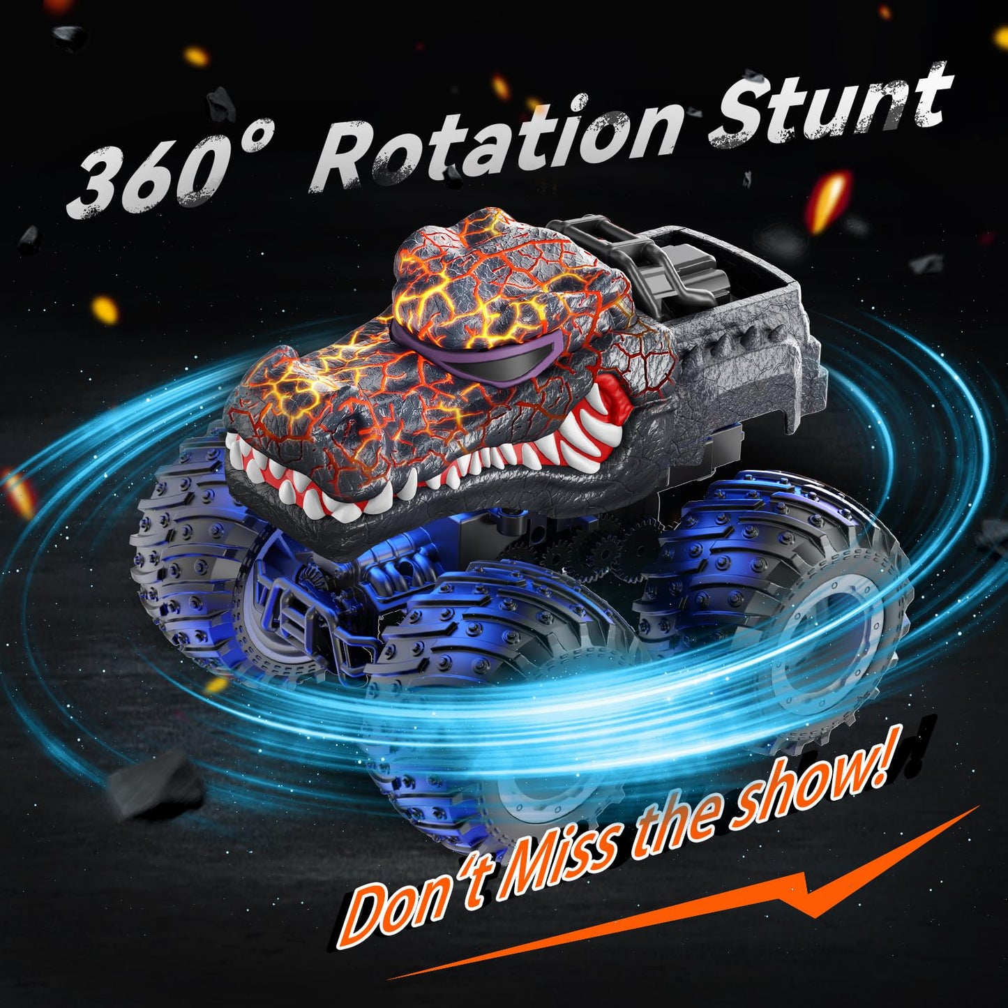 AUUGUU Remote Control Car, 2.4GHz Monster Trucks Toys with Light Spray, Birthday Gift for Kids 3 4 5 6 7 8, All Terrain RC Cars, Toddler Toys for Boys Girls 3+ Year Old (Crocodile)