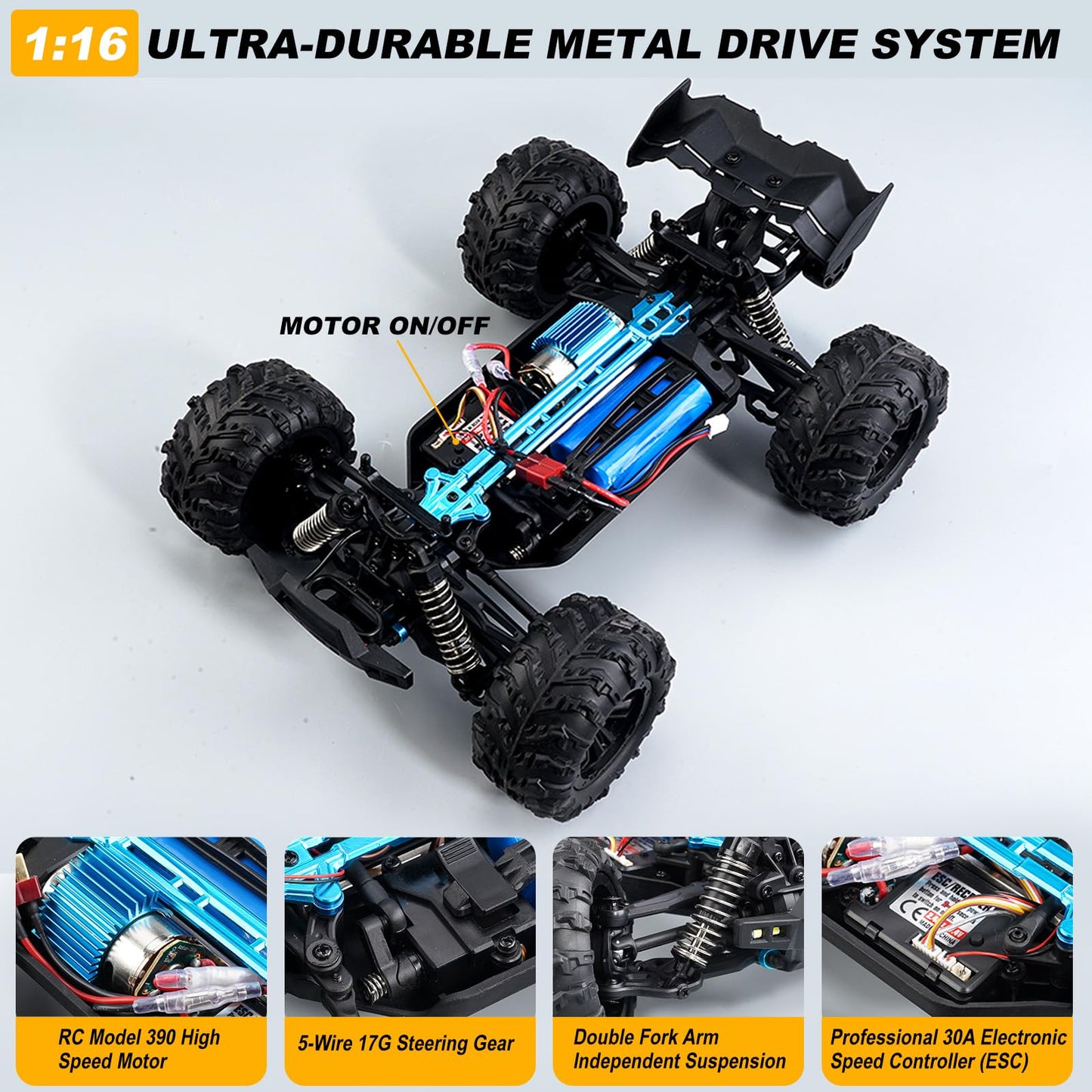 TWIKOMI 1:16 Scale All-Terrain RC Car for Adults - 40+KM/H High Speed 4WD Off-Road Remote Control Truck with 2 Rechargeable Batteries, 2.4GHz Electric Toy Vehicle Gift for Teens and 14+ (1:16 Scale)