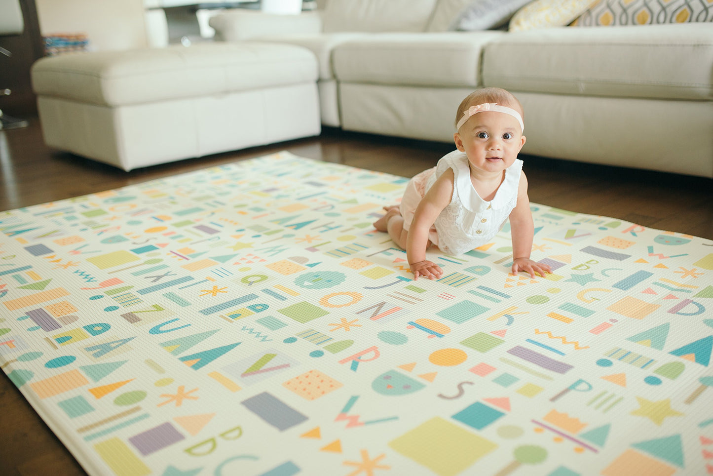 Baby Care Play Mat (Large, Sea Petals - Green) Original One-Piece Reversible Rollable Waterproof Play Mat for Infants, Babies, Toddler, and Kids
