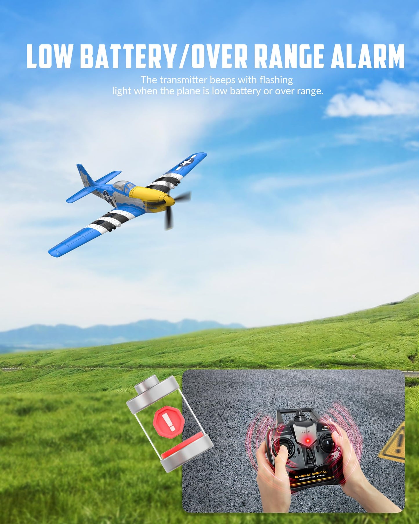 VOLANTEXRC RC Plane 4 Channel P51D Mustang Remote Control Airplane Fighter RTF with 6-Axis Gyro, 3 Modes Easy to Fly, 2.4GHz Radio Controlled Aircraft for Beginners & Adults (Blue)