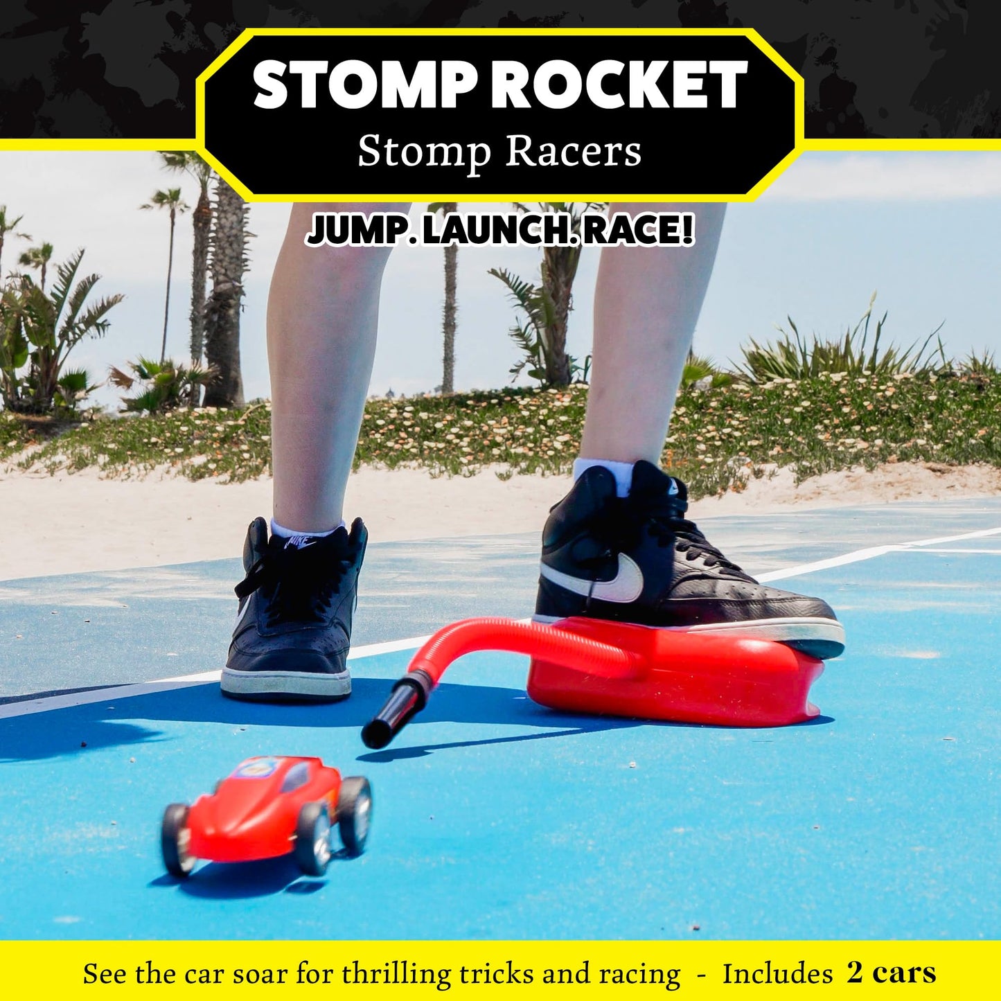 Stomp Racers Air Powered Race Cars by Stomp Rocket, 2 Car Racer Pack - Dueling Stomp Racers Toy Car Launcher - Fun Backyard Outdoor & Indoor Multi-Player Kids Toys Gifts for Boys, Girls & Toddlers