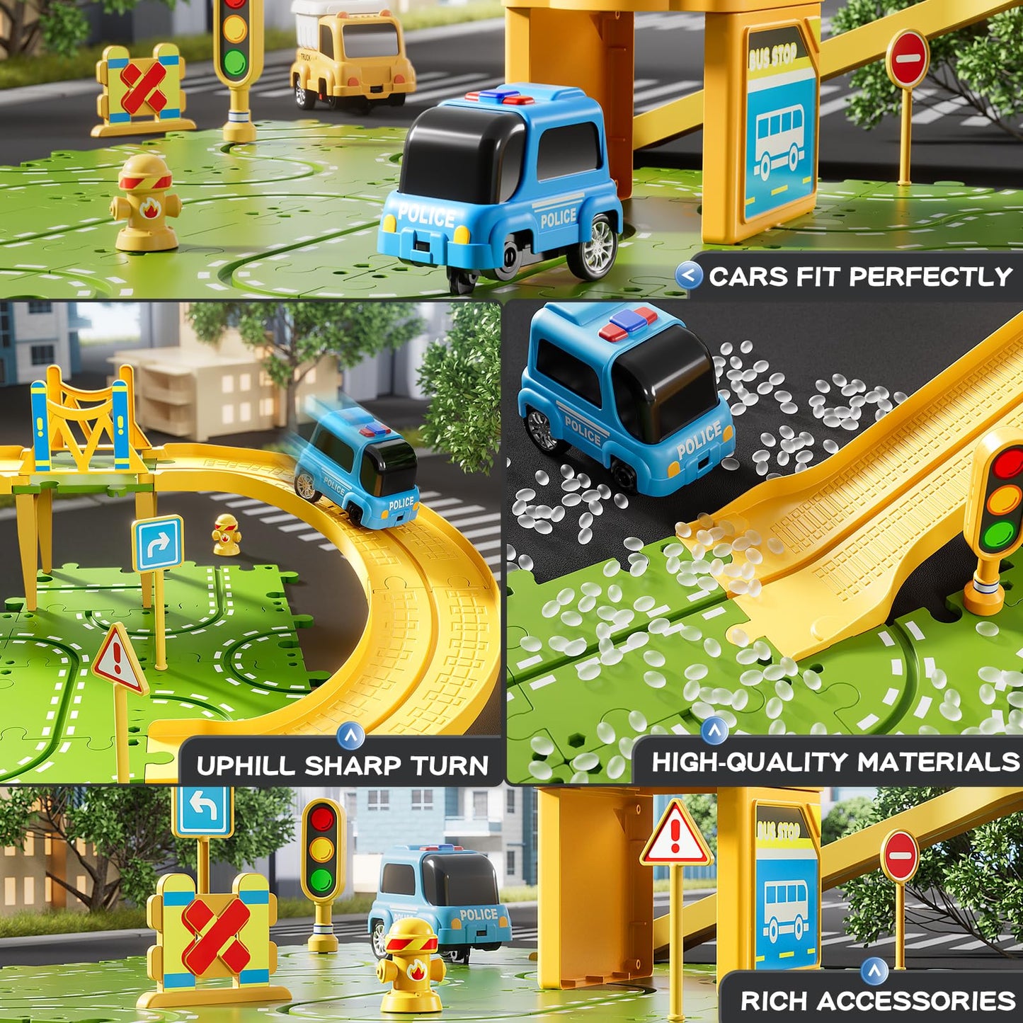 XINNOVEL 3-Tier Large Puzzle Race Car Track Set for Kids 3-5, Puzzle Tracks Car Play Set, Race Tracks Toys for Toddler Boys 3 4 5 6 Year Old, Birthday Gifts for Kids 3 4 5 6 7 8 Year Old Boys Girls