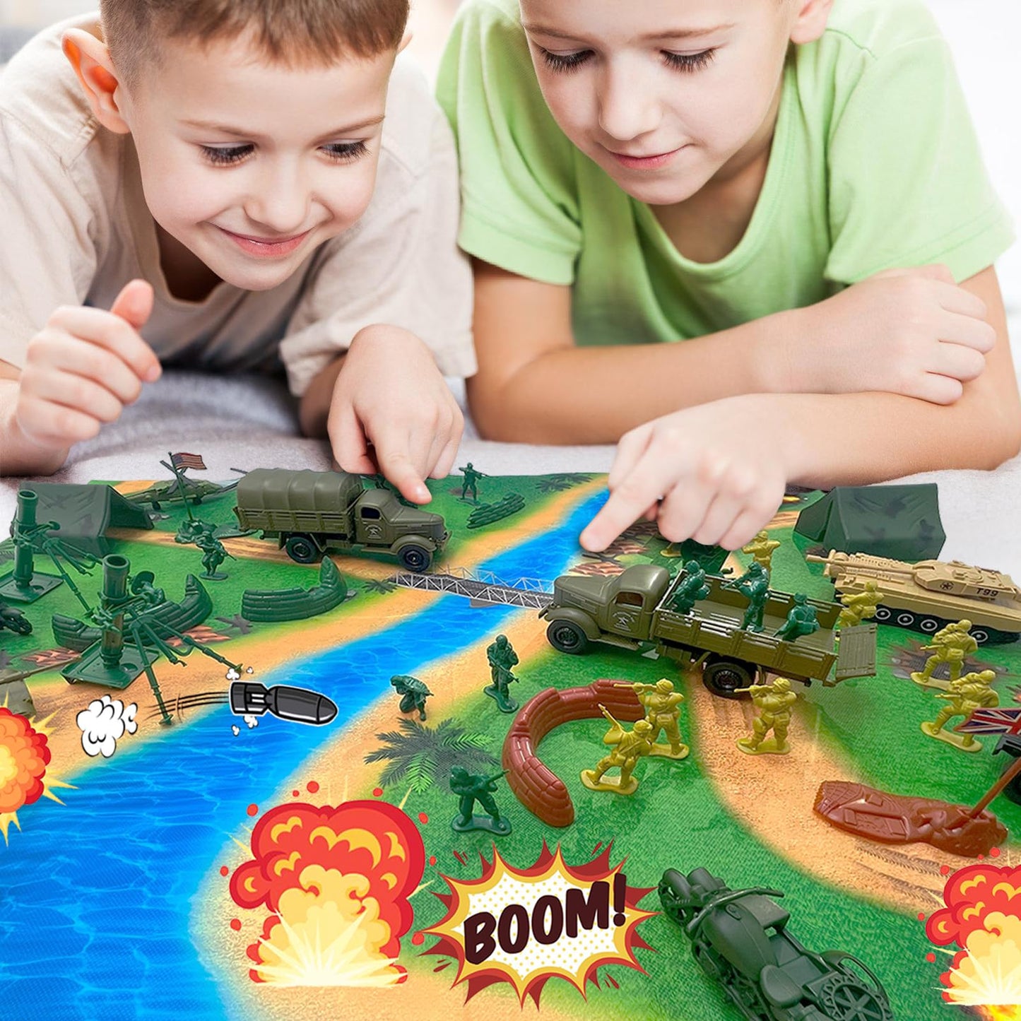 TALGIC Army Men Toys Large Battle Playset-Set Includes Army Men Action Figures, Military Battle Mat, Tanks, Helicopters, Jeep, Ambulance, Trucks, Cannon, Tents (120 PCS)