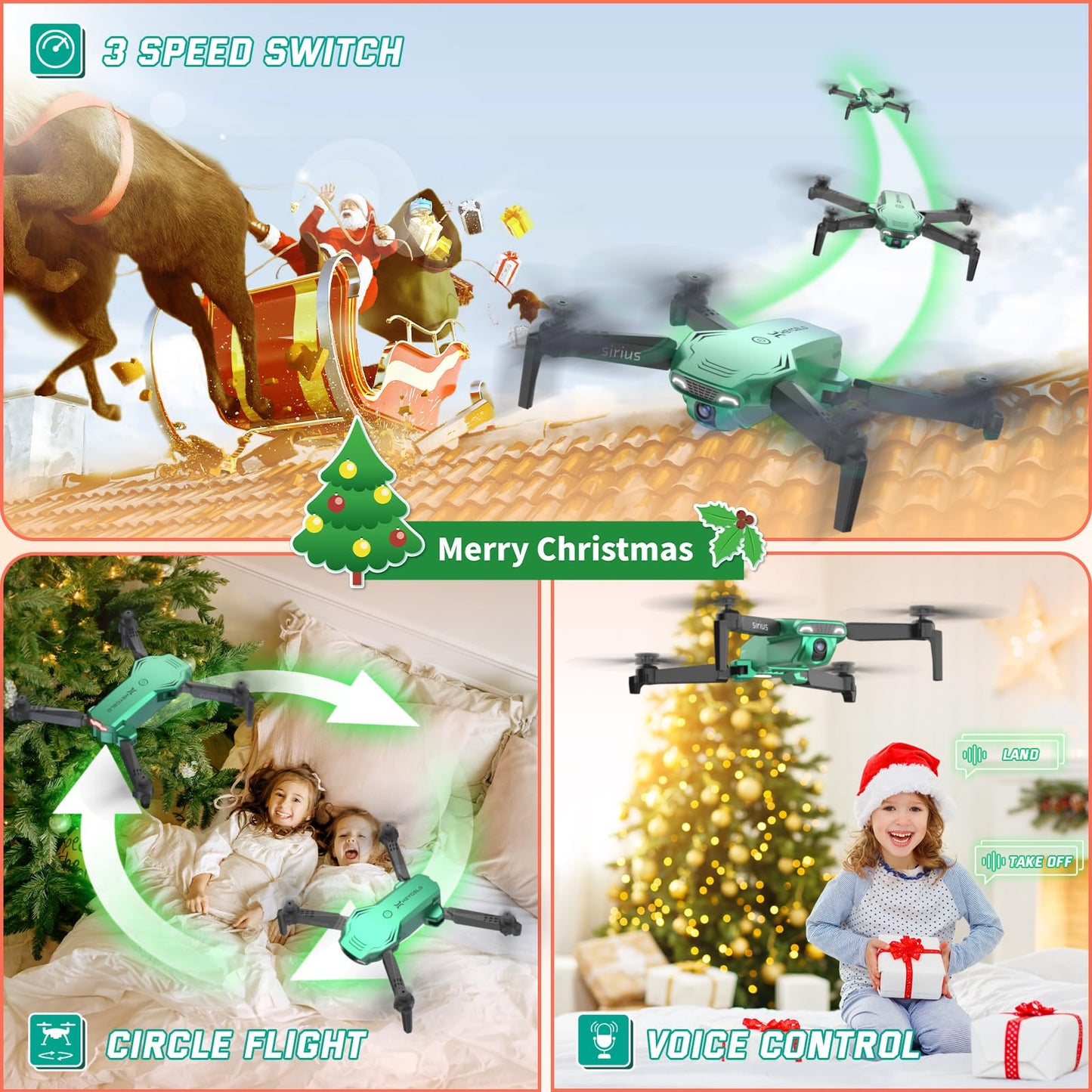 Foldable Drones for Kids Beginners - With 1080P HD Camera, FPV Remote Control Quadcopter, One Key Start/Land, Altitude Hold, 2 Batteries RC Helicopter Toys Gifts for Boys (Green)