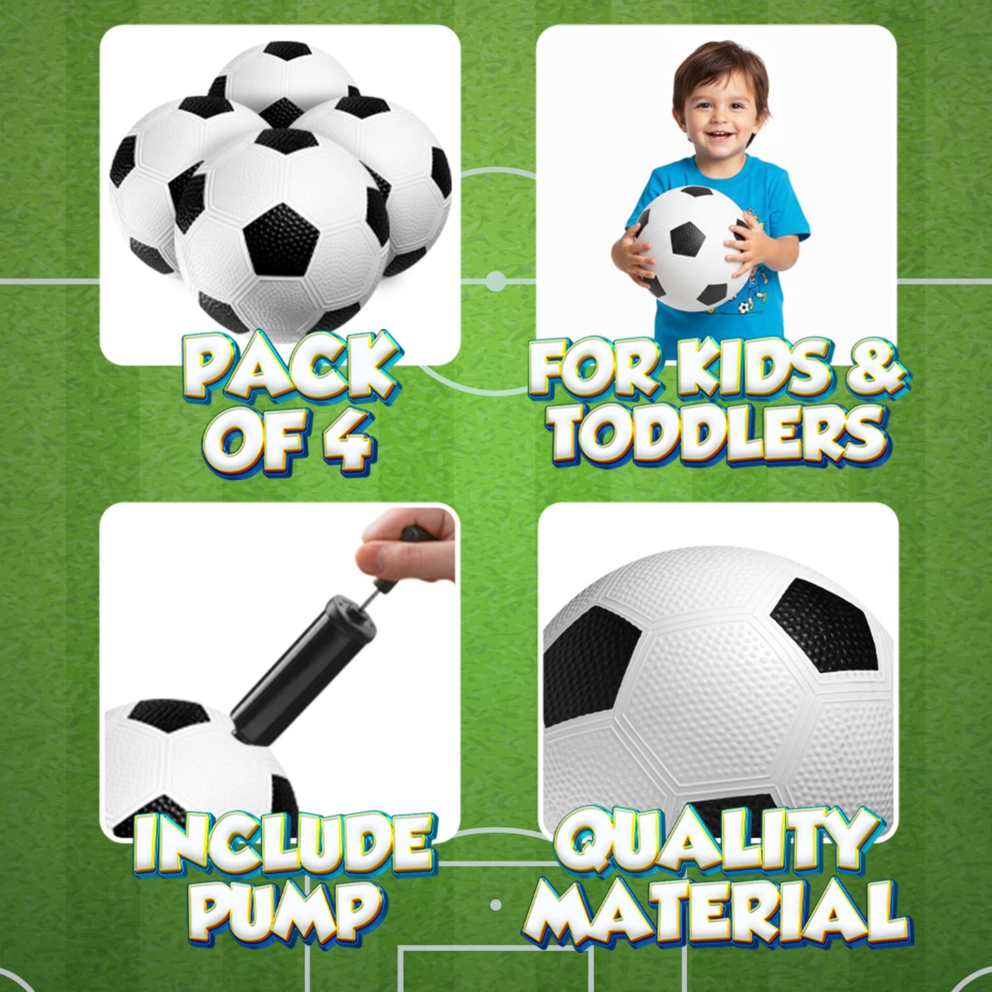 Size 3 Soccer Balls for Toddlers & Kids (4 Pack) - PVC Youth Soccer Balls - Small Beginner Sports & Practice Playground Balls for Backyard, Recess, School, Indoor or Outdoor with Pump