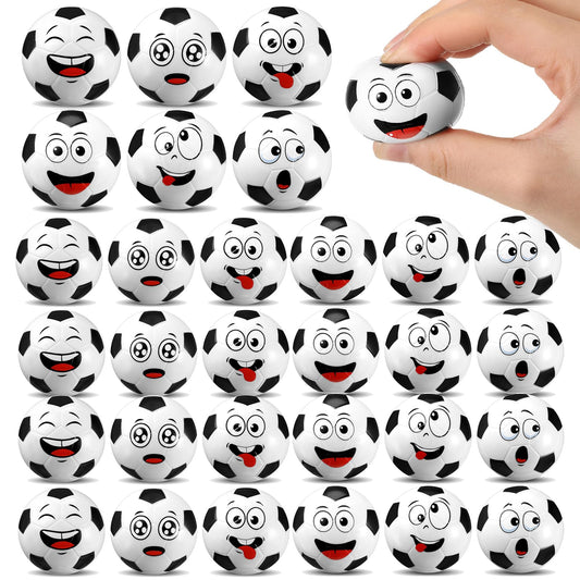 Arrowbash 24 Pcs Mini Face Soccer Stress Balls for Boys Girls Fidget Toys Bulk Foam Balls for Stress and Anxiety Relief Balls for Party Favors Birthday Gift Decoration