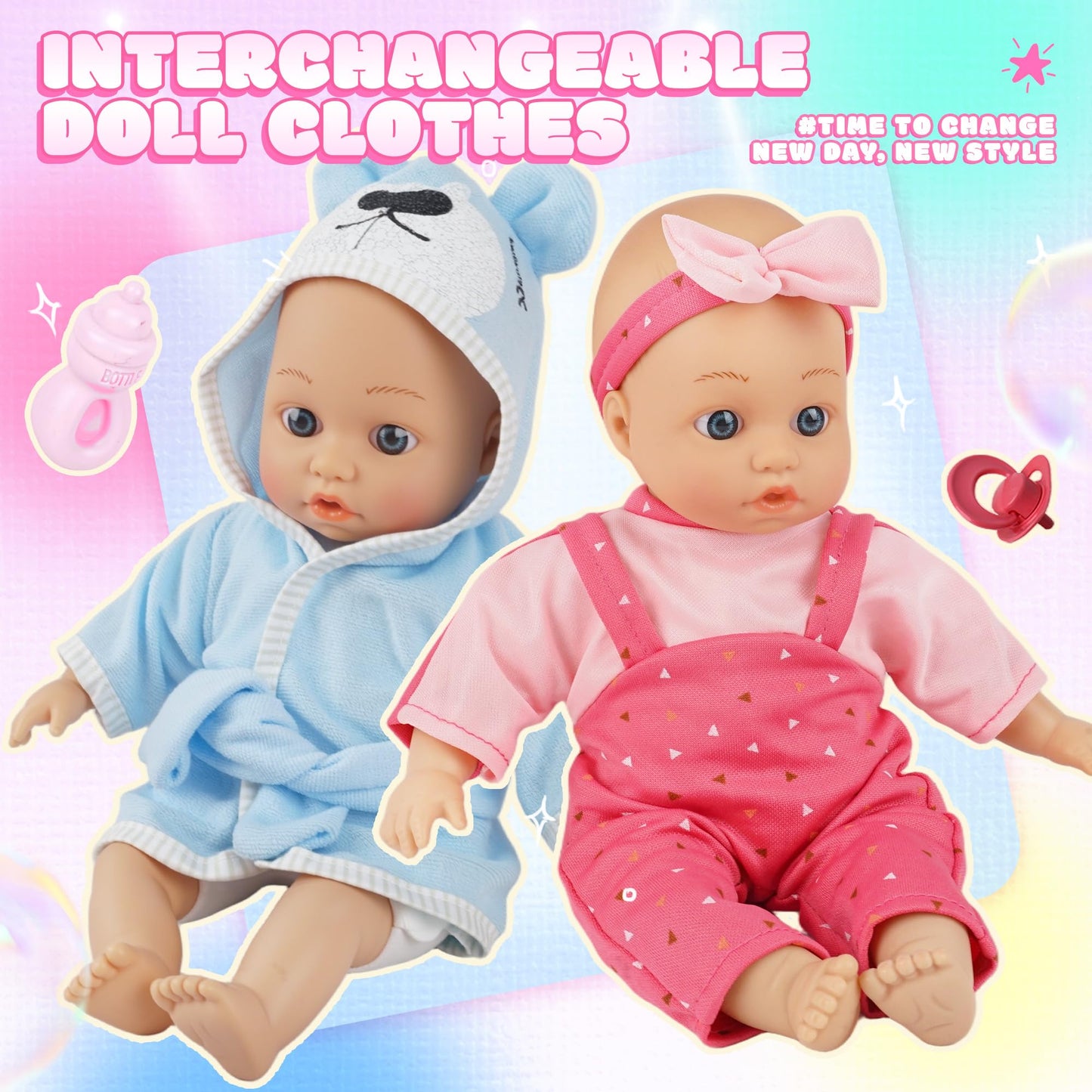 SMILESSKIDDO Baby Doll with Stroller PlaySet - 12 Inch Soft Body Dolls and Accessories Dining Chair, Doll Clothes, Feeding Set for Realistic Pretent Play, Babydoll Care Gift for Toddler Girls 2 3 4 5