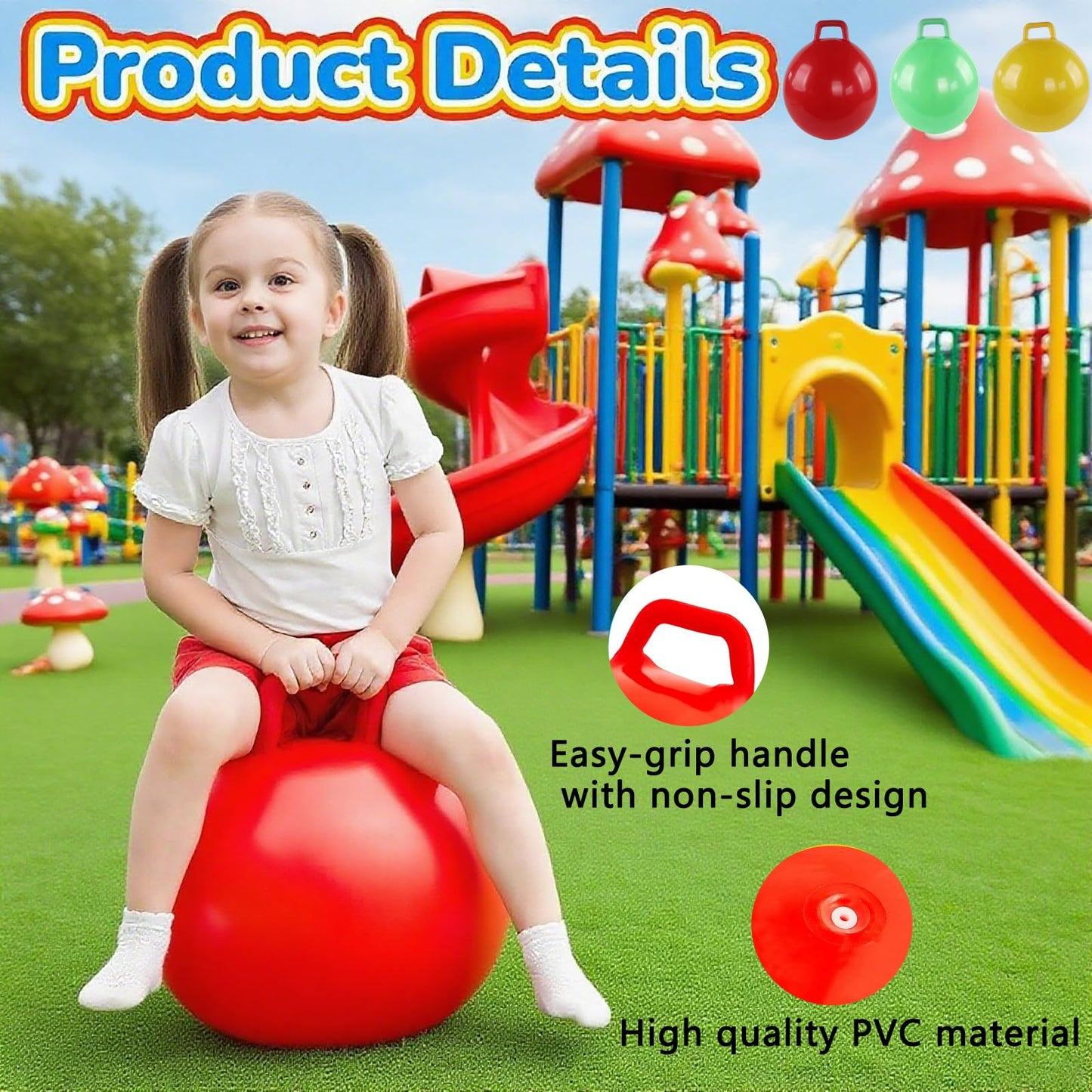 3P Bouncy Balls with Handle, 18in/45cm Sit And Spin Hopper Ball for Kids,Inflatable Jumping Ball Toy with Pump,Indoor Outdoor Fun Toys for Kids Ages 3-8,Great Gift for Birthday (Bouncy Ball-45cm)