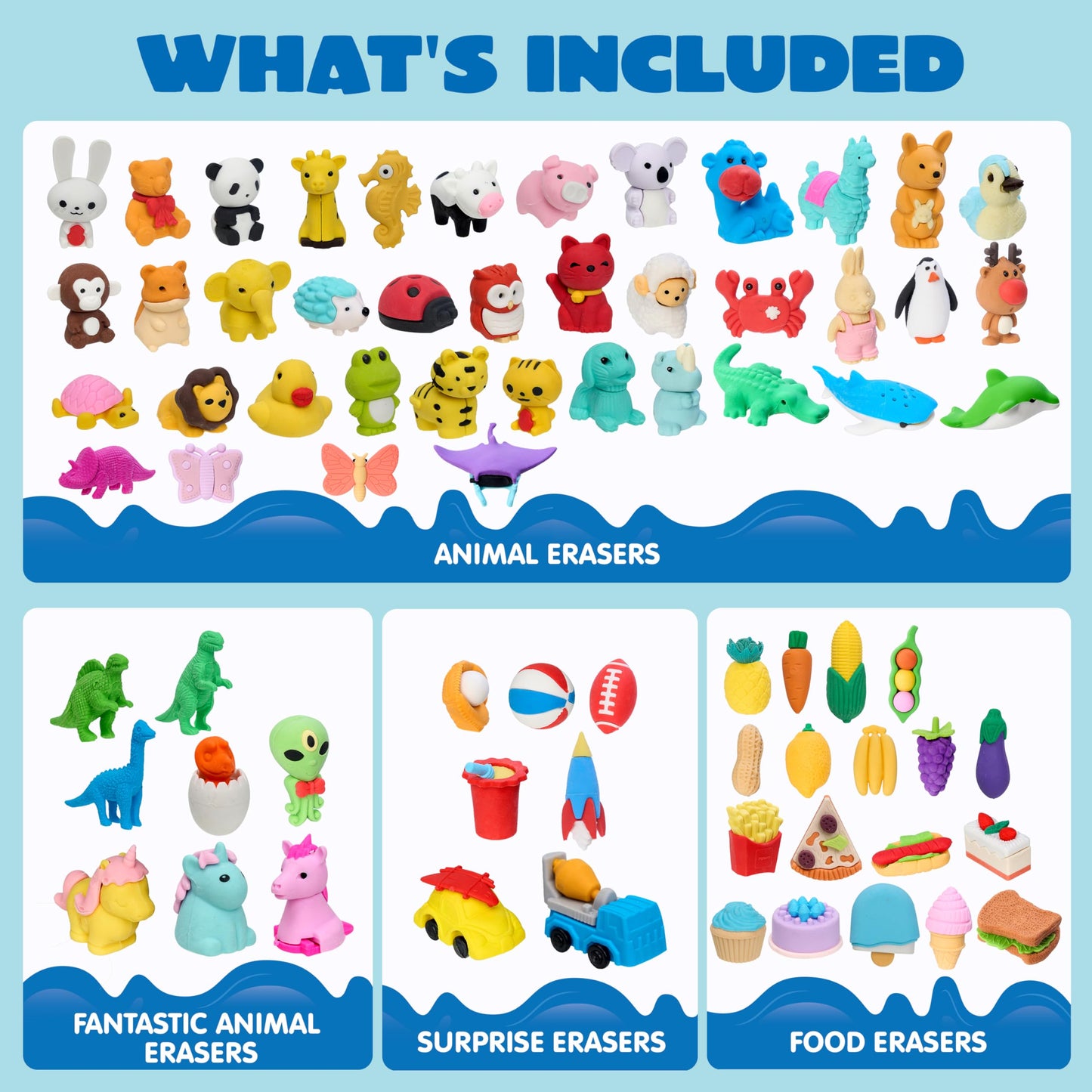JOYIN 72Pcs Animal Erasers for Kids, Cute Pencils Erasers Bulk, Desk Pets Puzzle for Classroom Rewards Back to School Supplies Party Favors Treasure Box Toys Gifts