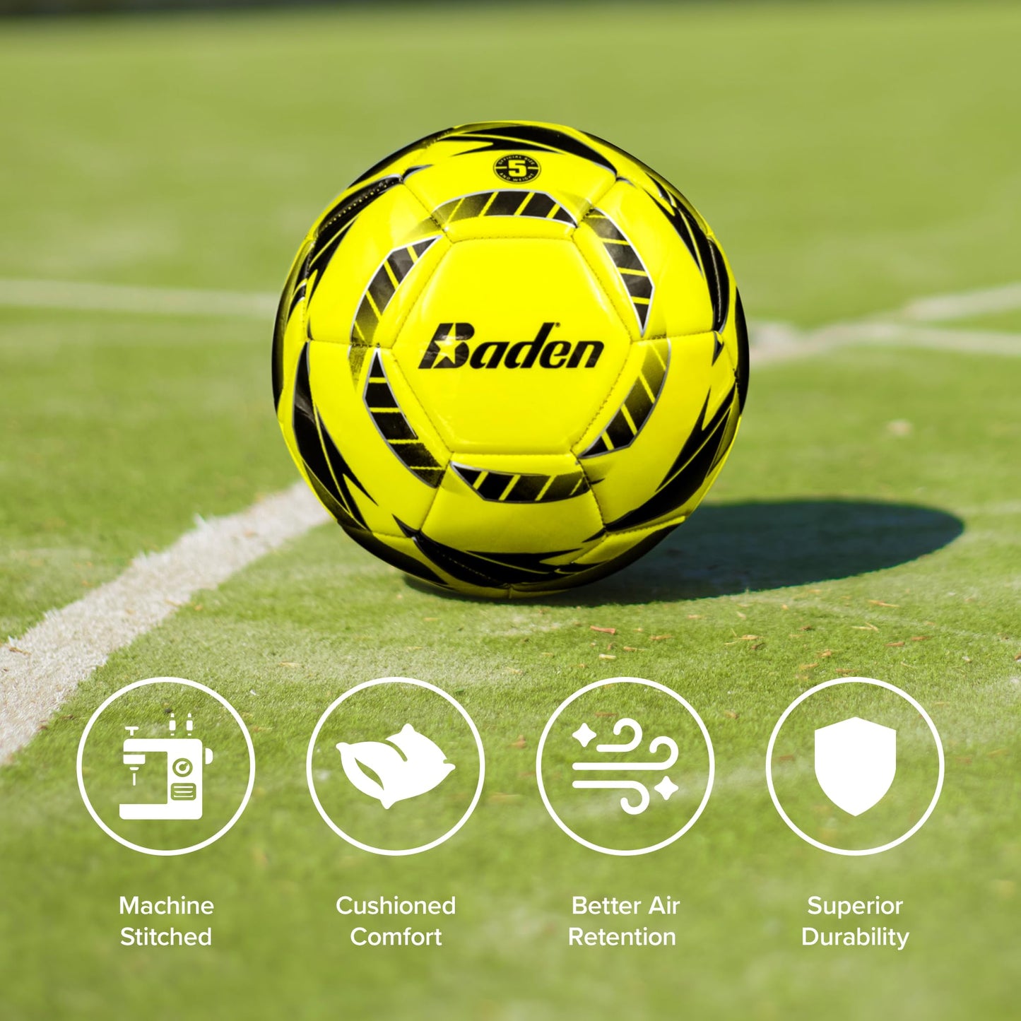 Baden Z-Series Soccer Ball | High-Performance, Durable Design for All-Season Play | Ideal for Training and Competitive Matches | Neon Yellow/White, Size 5