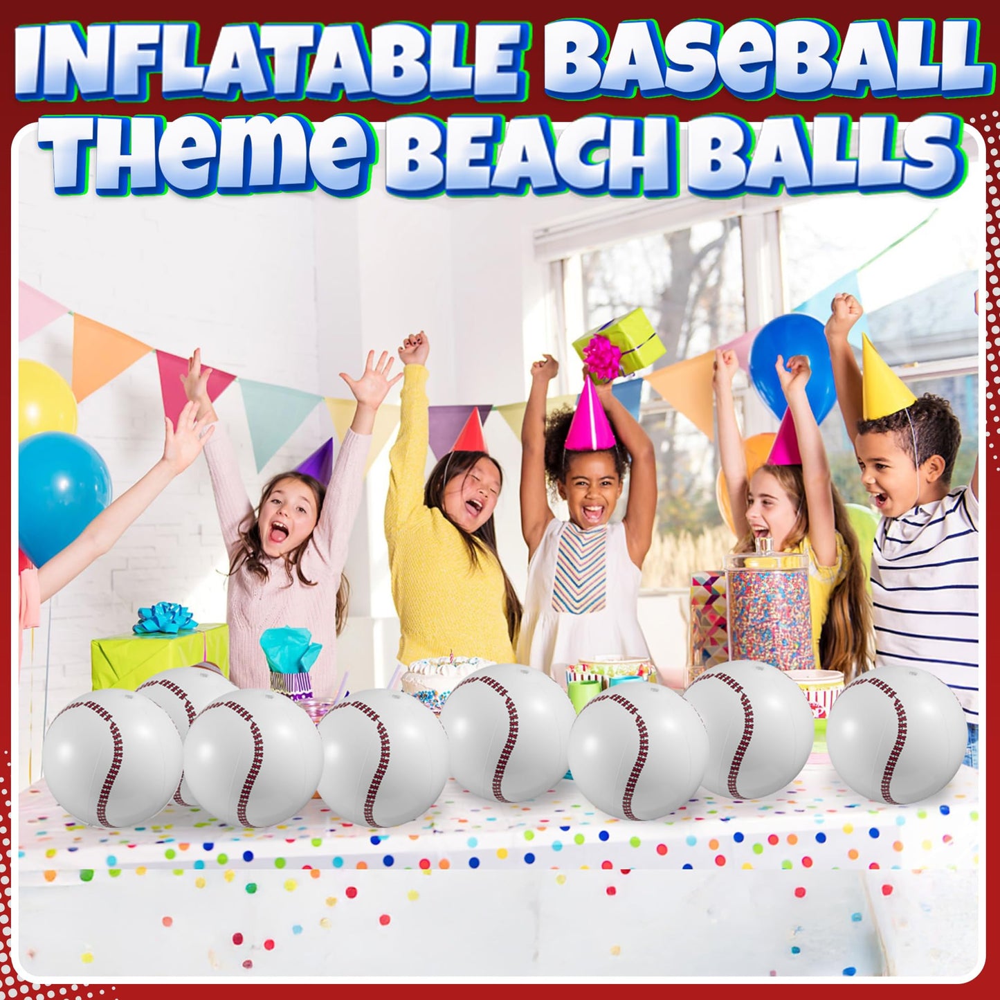 Bedwina Inflatable Baseball (Pack of 12) 16-inch, Baseball Beach Balls for Themed Party Decorations & Birthday Decor - Pool Ball Toys Party Favors & Goodie Bags Favors for Kids, Boys and Girls