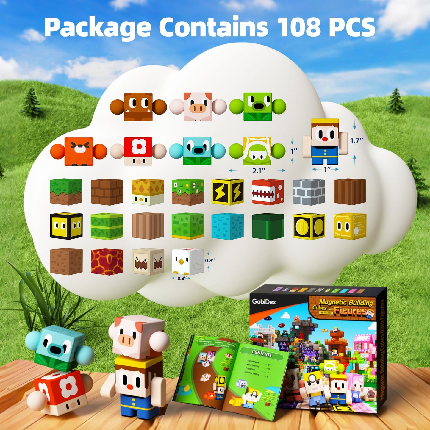 GobiDex 108PCS Magnetic Building Blocks for Kids with Rotatable Figures and Animals, Magnetic Blocks STME Game for Boys and Girls, Magnetic Blocks Toys for Christmas and Birthday Gifts for Ages 3-12