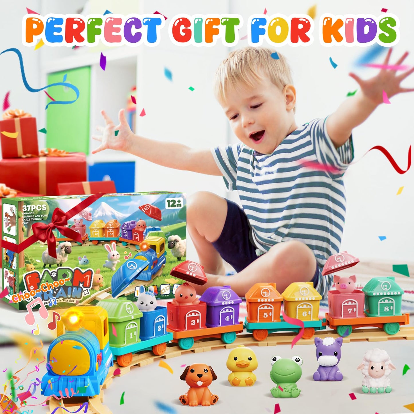 Toddler Boy Girl Toys 1-2-3, Train Set for Toddlers 2-4 with Music & Light, Toys for 1 2 3 Year Old Boy Girl, Counting Matching Sorting Montessori Learning Toy, 1 2 3 Year Old Boy Girl Birthday Gifts