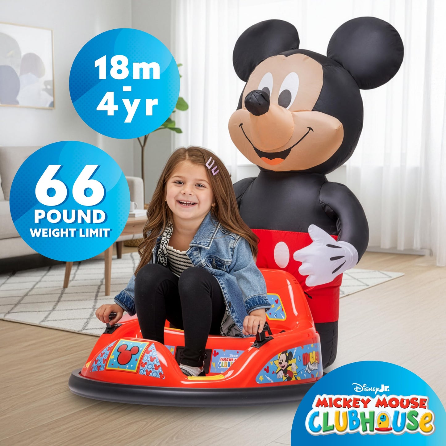 ImaginAir 6V Mickey Mouse Toys Toddler Bumper Car - Ride On Toddler Toy, Kids Electric Bumper Car, Auto-Inflated, Parent Remote Control, LED Light, 360° Spins, 1 MPH, Max Weight 66lbs, Age 1.5-4yrs