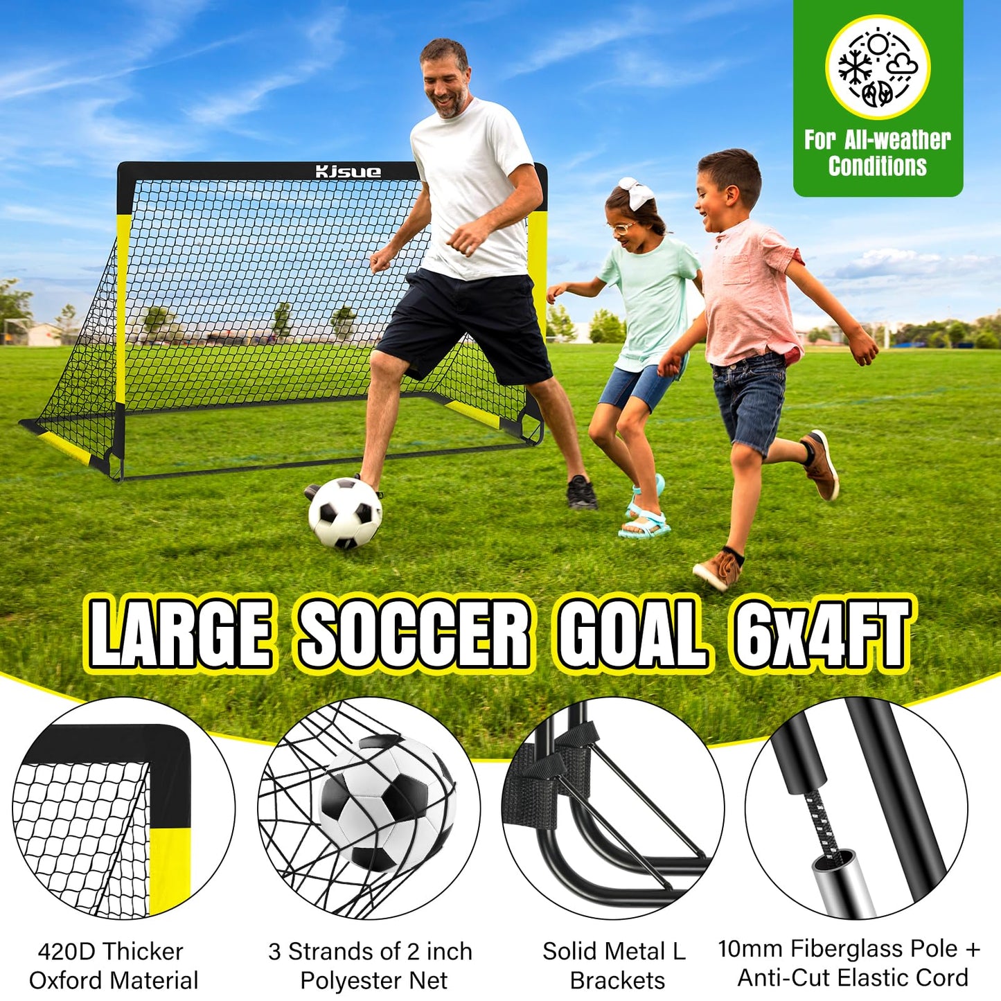 Kids Soccer Goal for Backyard Set - 2 of 6x4 ft Soccer Goals Net Training Equipment, Soccer Nets for Kids Age 3-5 6-8 8-10 10-12, Ball, Targets for Toddler Kid Youth Soccer Games Sports Outdoor Play
