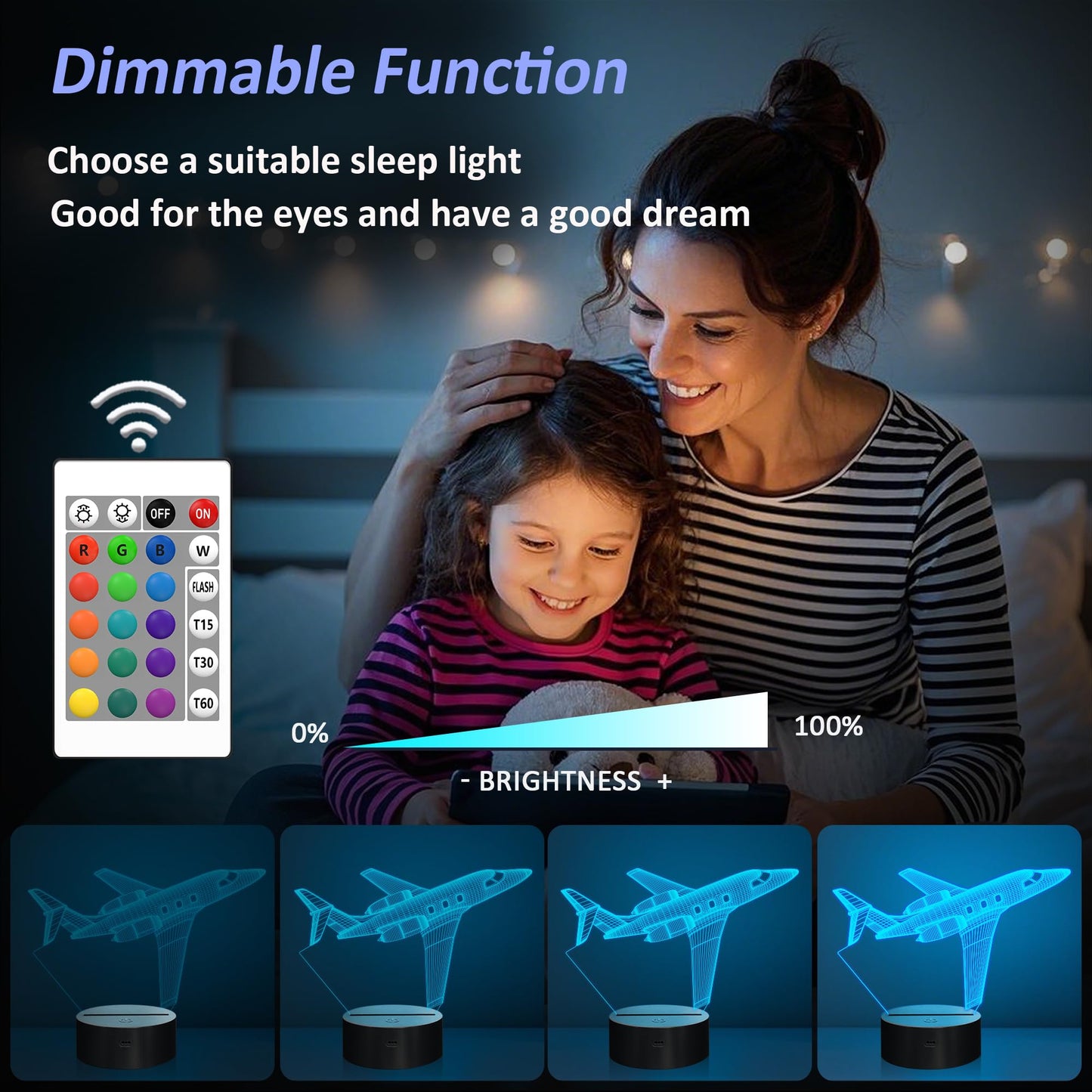 OkiyiD Airplane Gifts for Boy, Men, Aircraft Night Light, Gulfstream 3D Illusion Lamp with Remote and Touch Control, Plane Decor for Men Boy Kids Room, Birthday Gifts