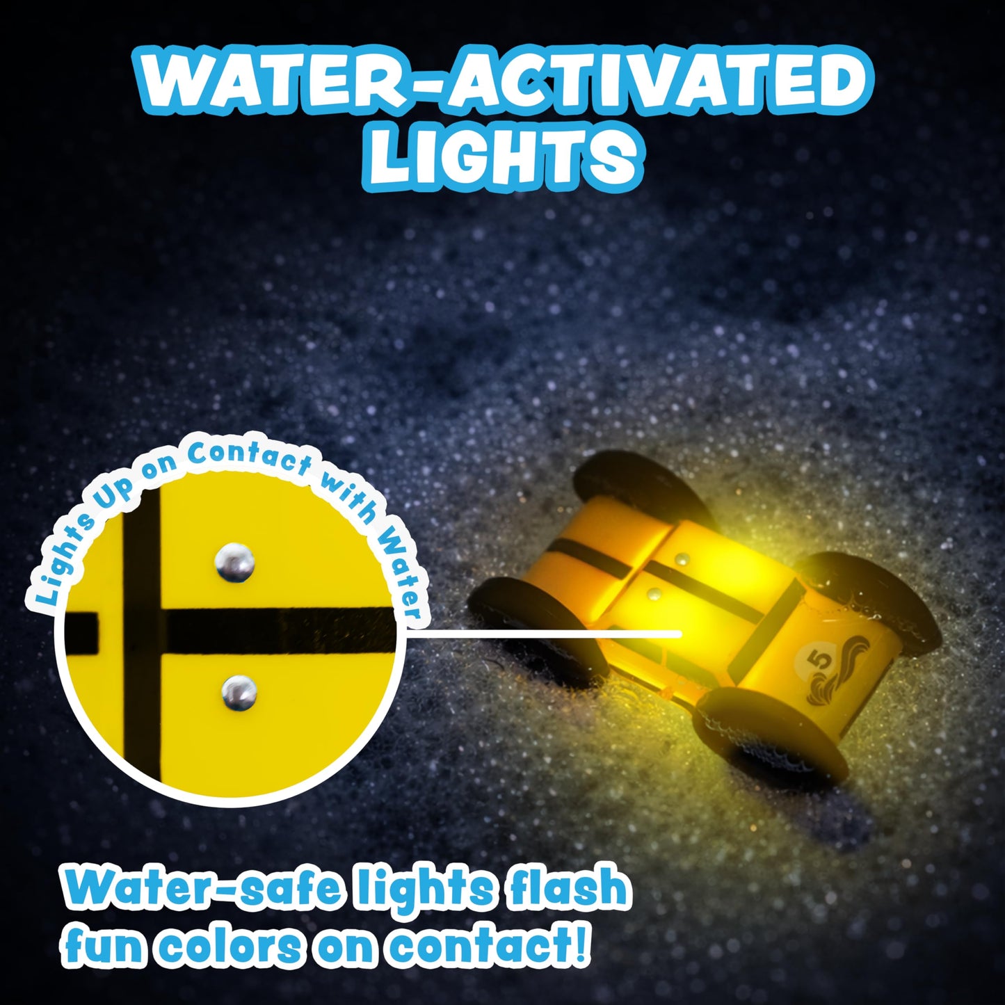 Tub Works® Splash Wheels™ Race Car Light Up Bath Toys, 3 Pack | Water-Activated Light Up Toys Flash & Change Color | Expansion Bath Cars for Bathtime Raceway Car Ramp | Fun Toddler & Kids Bath Toys
