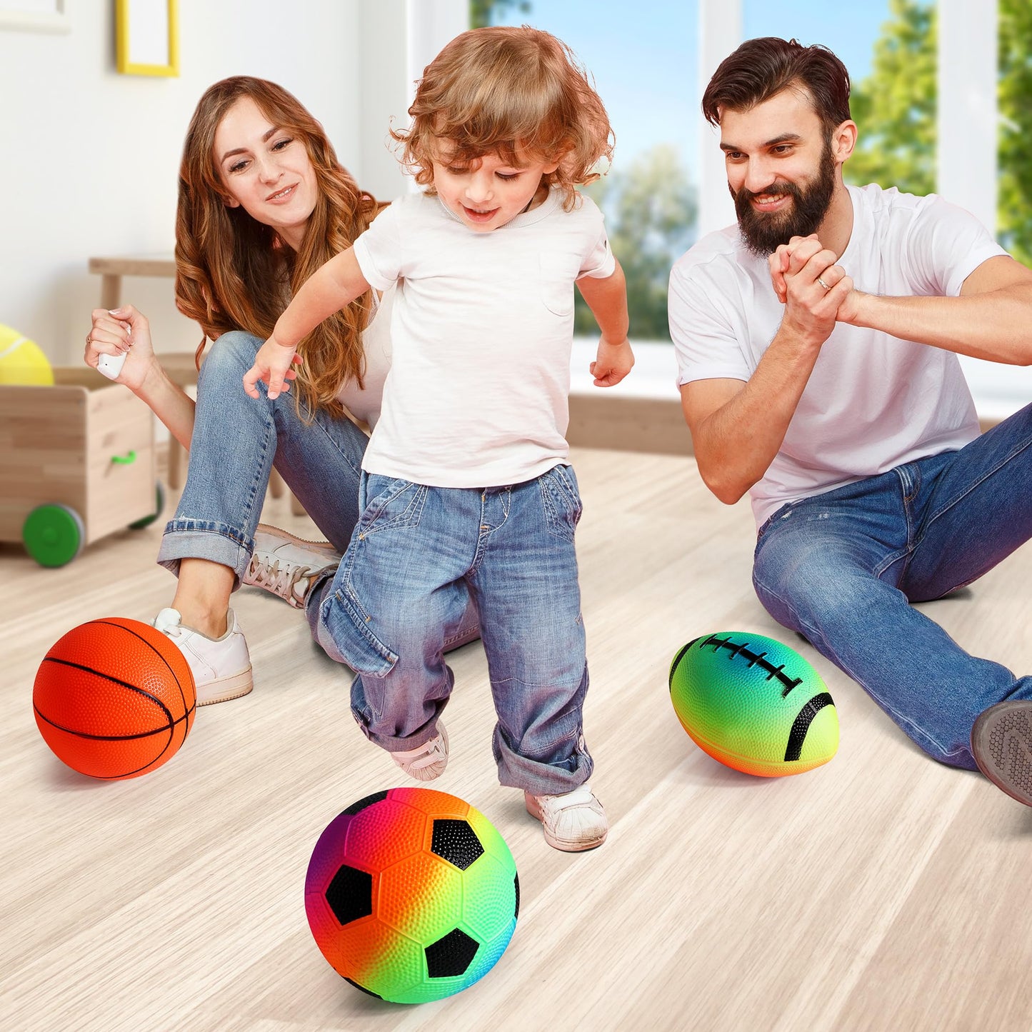 Billeeit Small Sports Balls for Toddler Pack of 6, Ball Gift for Kids, 2 Each of 5" Football, Basketball, Soccer for Playground, Toy Balls Inflatable Multi-Sport Ball Set with 1 Pump, Bulk Available
