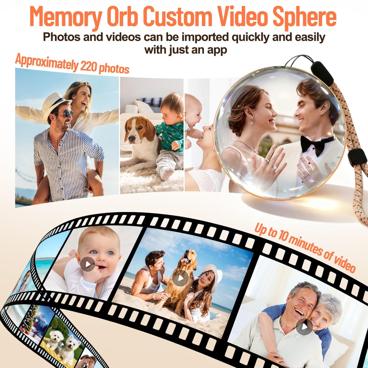 Memory Orb Ball – 2.76" Crystal Video Orb with Digital Display – Uploadable Photos & Videos via WiFi – Personalized Gift for Anniversary, Birthday, Wedding, Home Décor