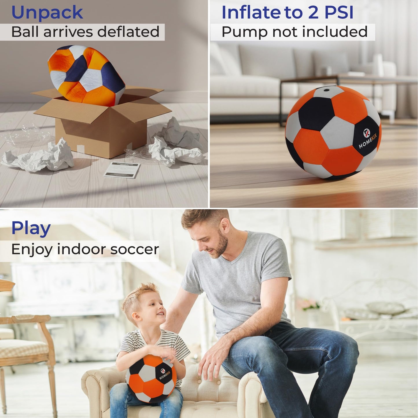 HomeKix Size 4 Indoor Soccer Ball – Soft Silent Foam Ball with Realistic Bounce for Kids Ages 3–12, Quiet Apartment-Friendly Home Practice, Dribbling & Juggling, Soccer Gift for Boys & Girls