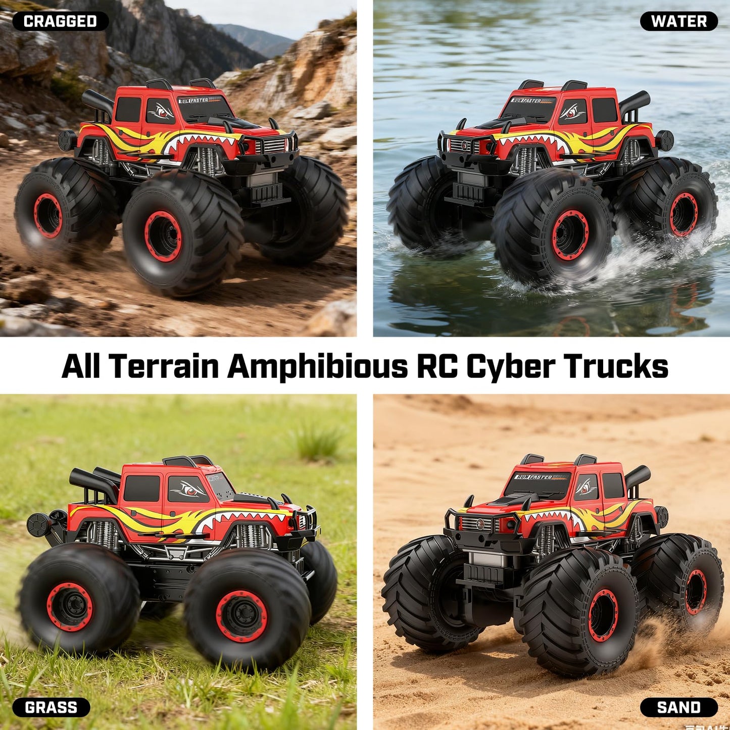 WayEee Remote Control Car Toys for Kids 6+, RC Car Waterproof Monster Truck Toys, Amphibious 4X4 Pickup, All Terrain Off-Road Vehicles, 2.4GHz Remote Control, 1/18 Scale RC Truck Boys Gifts/Red