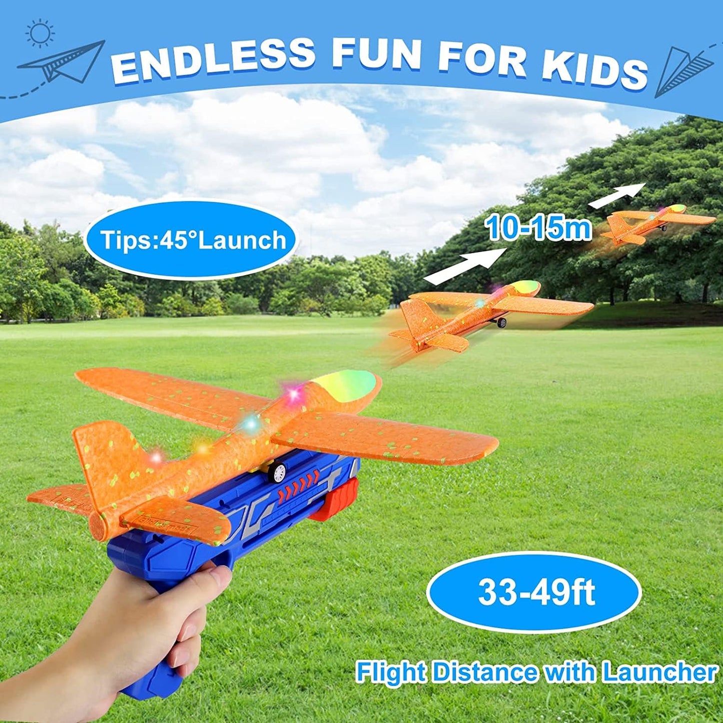 BAREEK 3 Pack Airplane Launcher Toy for Kids 13" Led Foam Glider Catapult Plane Kids Outdoor Toy 2 Flight Mode Foam Led Airplanes Outdoor Flying Toy 3 4 5 6 7 8 9 10 11 12 Old Boys Girls Birthday Gift