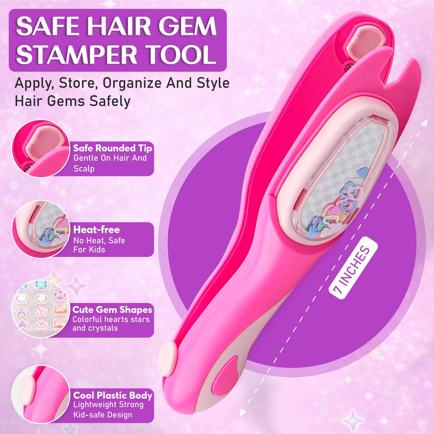 GLIMZY Hair Gem Stamper Kit for Girls – DIY Jewel Hair Applicator with Large Gems, Premium Hair Jewelry & Bling Toy Gift for Kids Ages 3–12