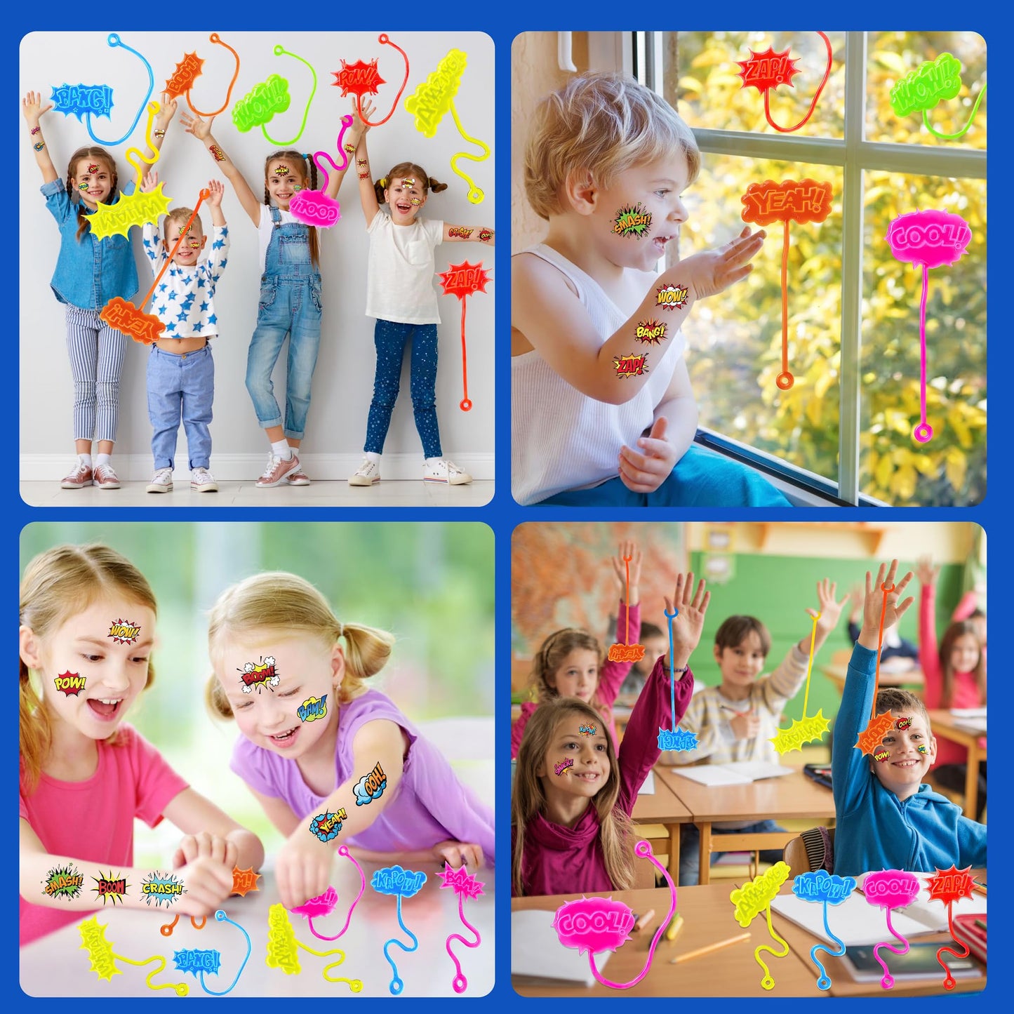 48PCS Hero Pow Party Favors - 24PCS Temporary Tattoos & 24PCS Stick Hands Party - Perfect Birthday Party Supplies, Goodie Bag Stuffers, Treasure Box Toys, Classroom Prizes, and Student Gifts