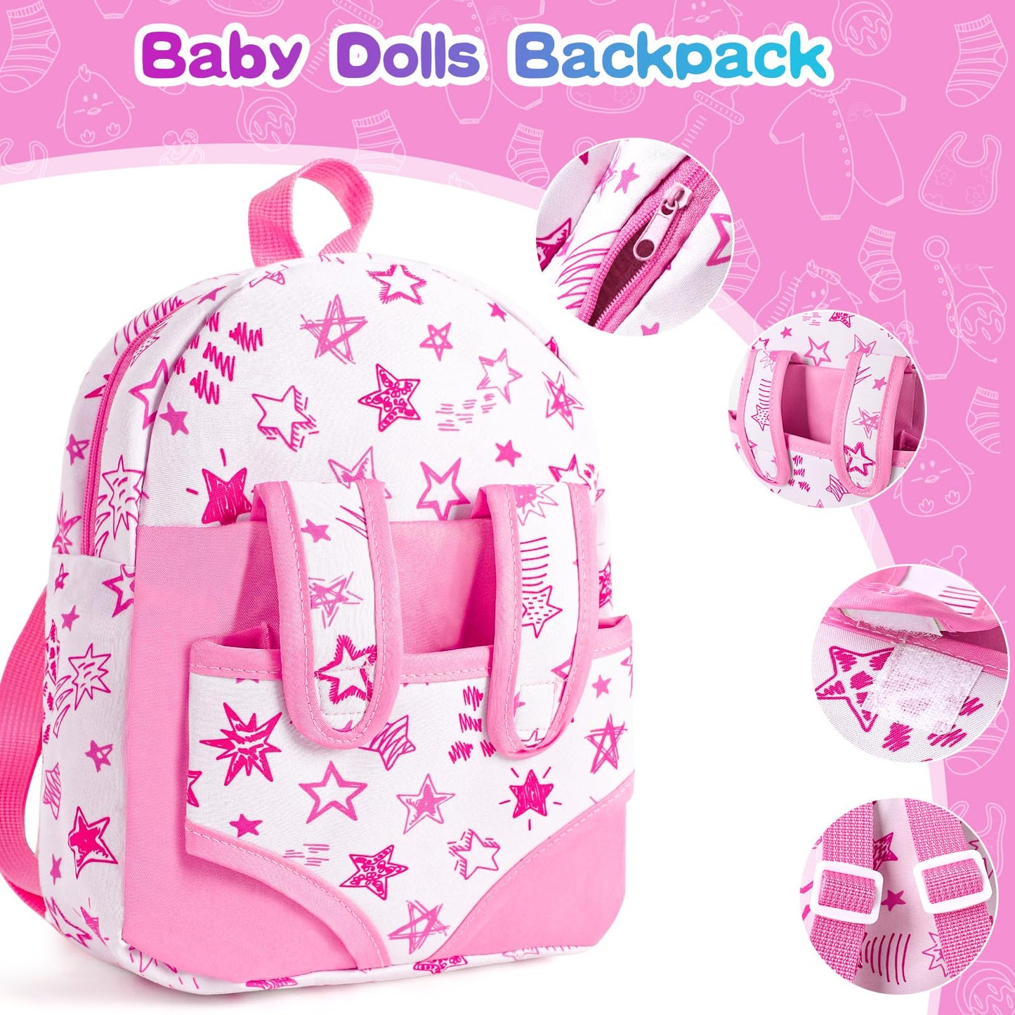 BDDOLL 12" Baby Doll in Gift Box with Pink Backpack, Cloths, Feeding Bottle and Pacifier, First Baby Dolls for Toddlers 3 Years and Up