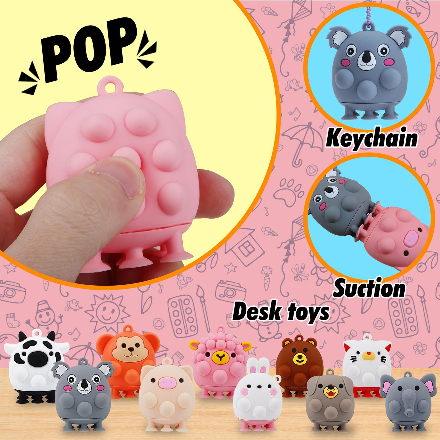24 PCS Party Favors for Kids, Silicone Animal Pop Fidget Toys with Suction, Birthday Gifts for Boy Girls, Treasure Box Toys, Goodie Bag Stuffers, Prizes for Kids, Pinata Stuffers