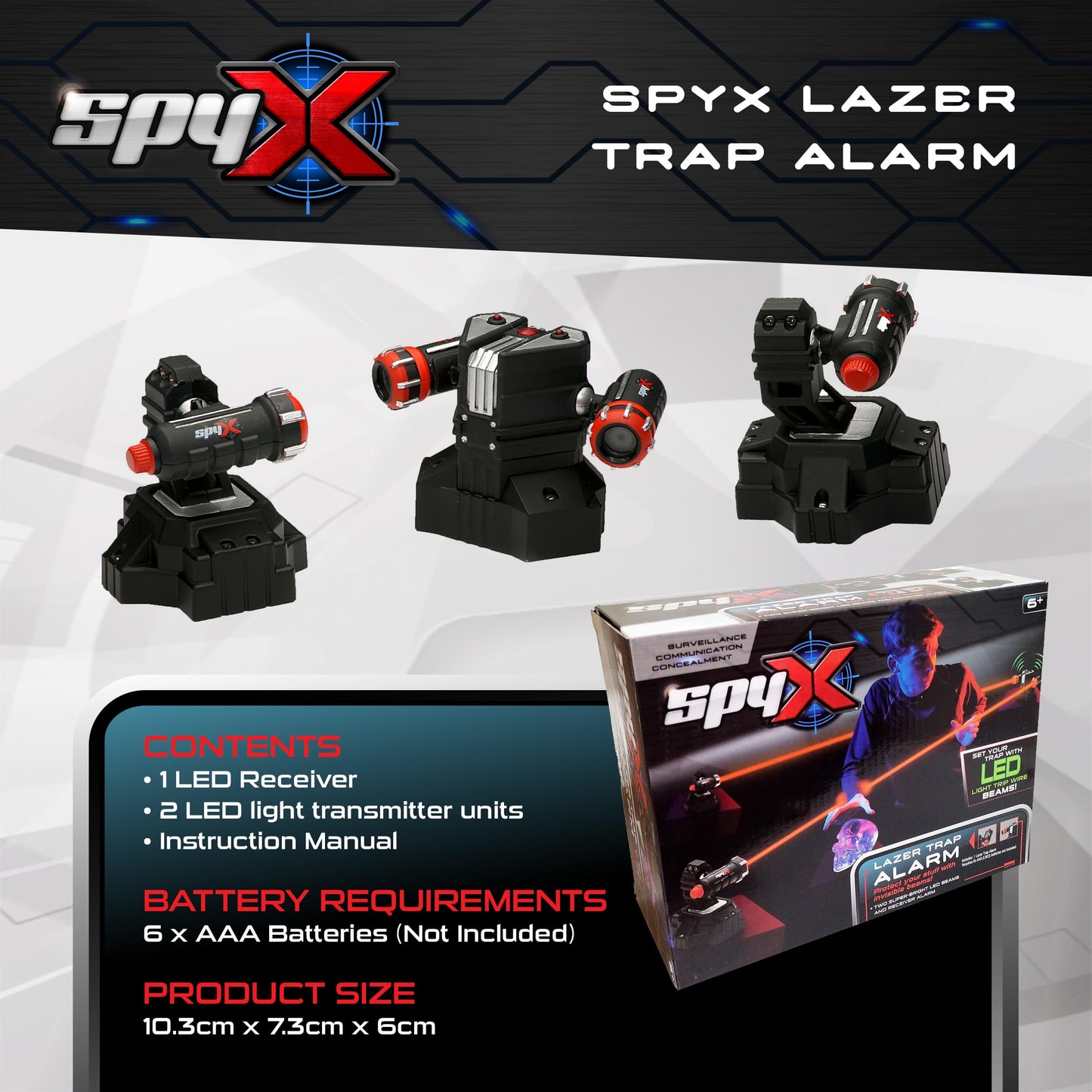 SpyX / Lazer Trap Alarm – Safe Laser Alarm Toy for Spy Kids to Protect Stuffs. Invisible Infrared Beam Spy Gadget for Kids. Motion Sensor/Detector Toy for Boys & Girls