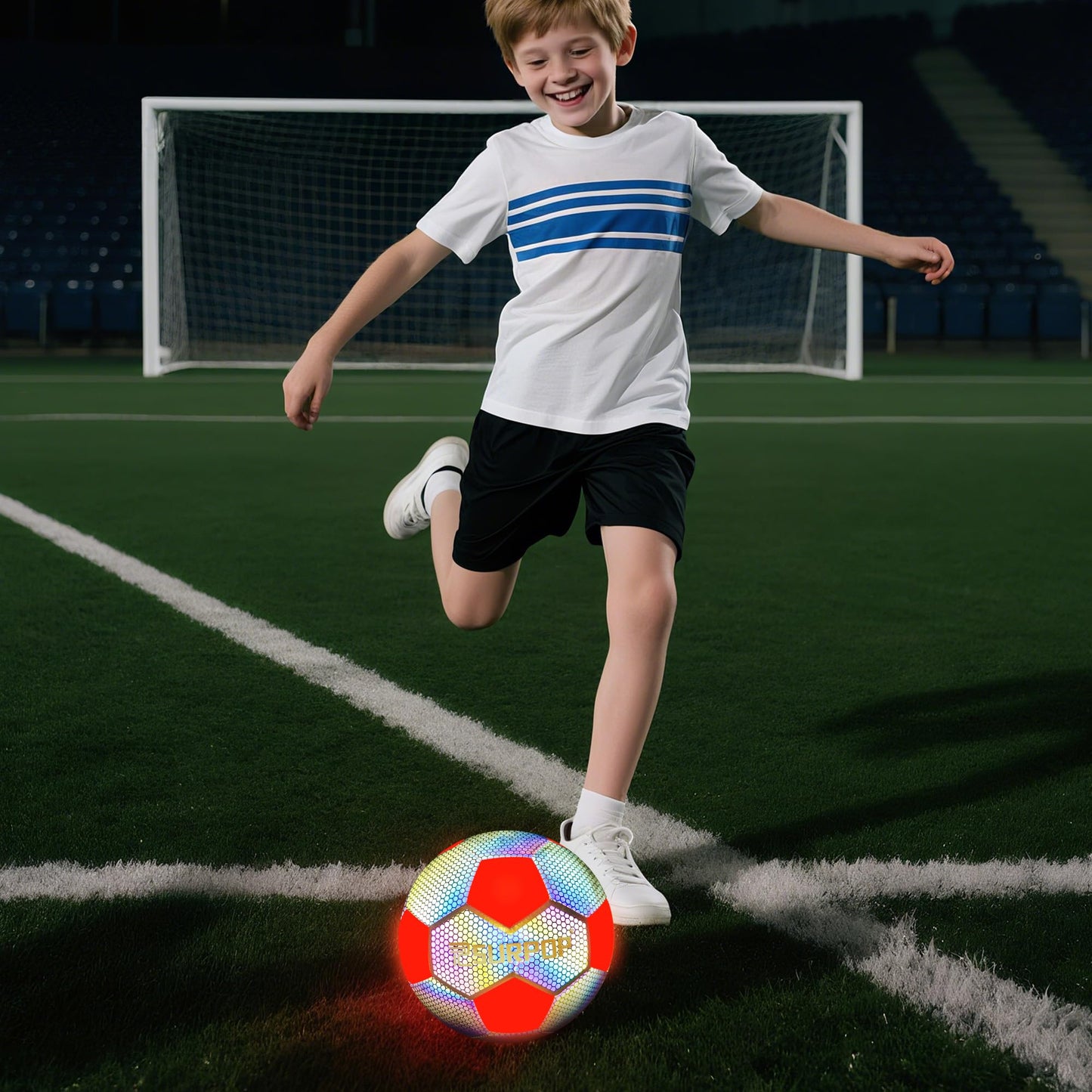 Surpop Glow in The Dark Soccer Ball with LED Lights - Light Up Soccer Ball for Night Games, Size 5 Gift for Kids & Adults, Includes Pump