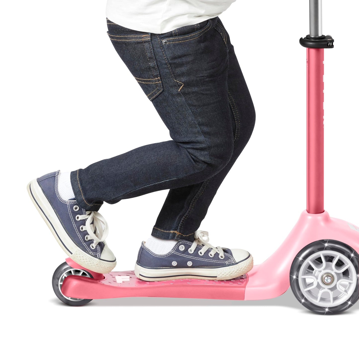 Radio Flyer Glider Jr. Scooter with Light Up Wheels, Pink, for Kids 2-5 Years Old, Lean-to-Steer, Adjustable Handlebar, Rear Foot Brake, Smooth Bearings, Comfort Grips, 3 Wheel Scooter for Kids