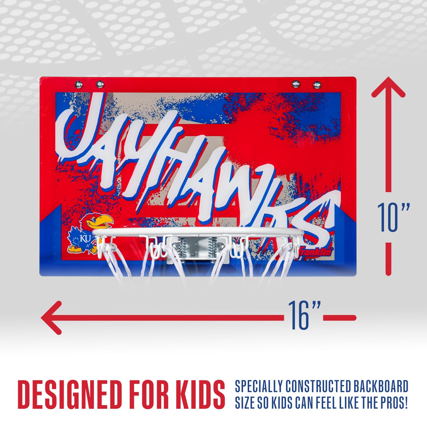 Franklin Sports Kansas Over the Door Basketball Hoop - Kids Indoor Basketball Hoop with Mini Ball - Fan Shop Toy for Bedroom + Office - Over the Door Set