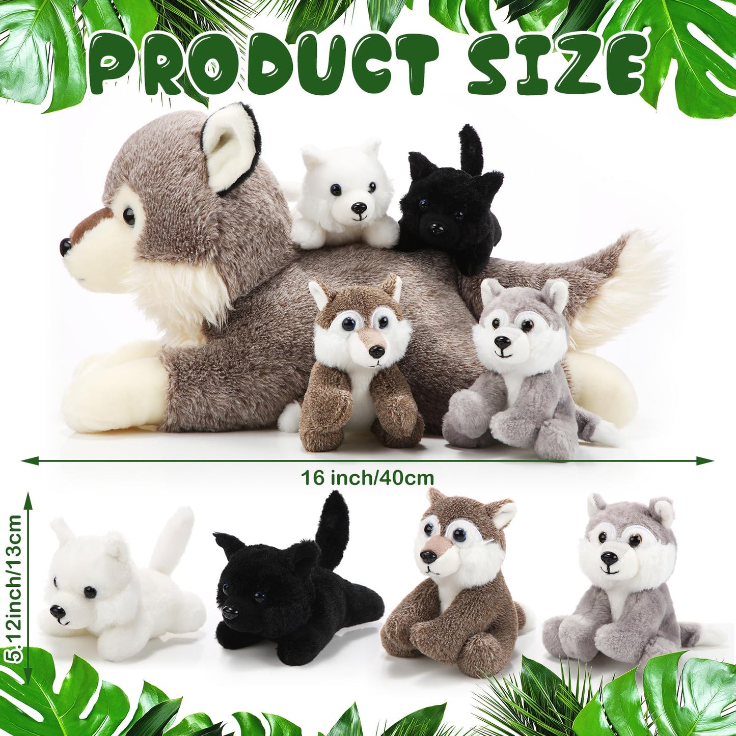Shappy 5 Pieces Soft Wolf Stuffed Animal Family Set – 16 Inch Large Mommy Plush with 4 Small Baby Plushies on Galentines Valentines Day Easter Birthday Exchange Gifts for Kids Boys Girls