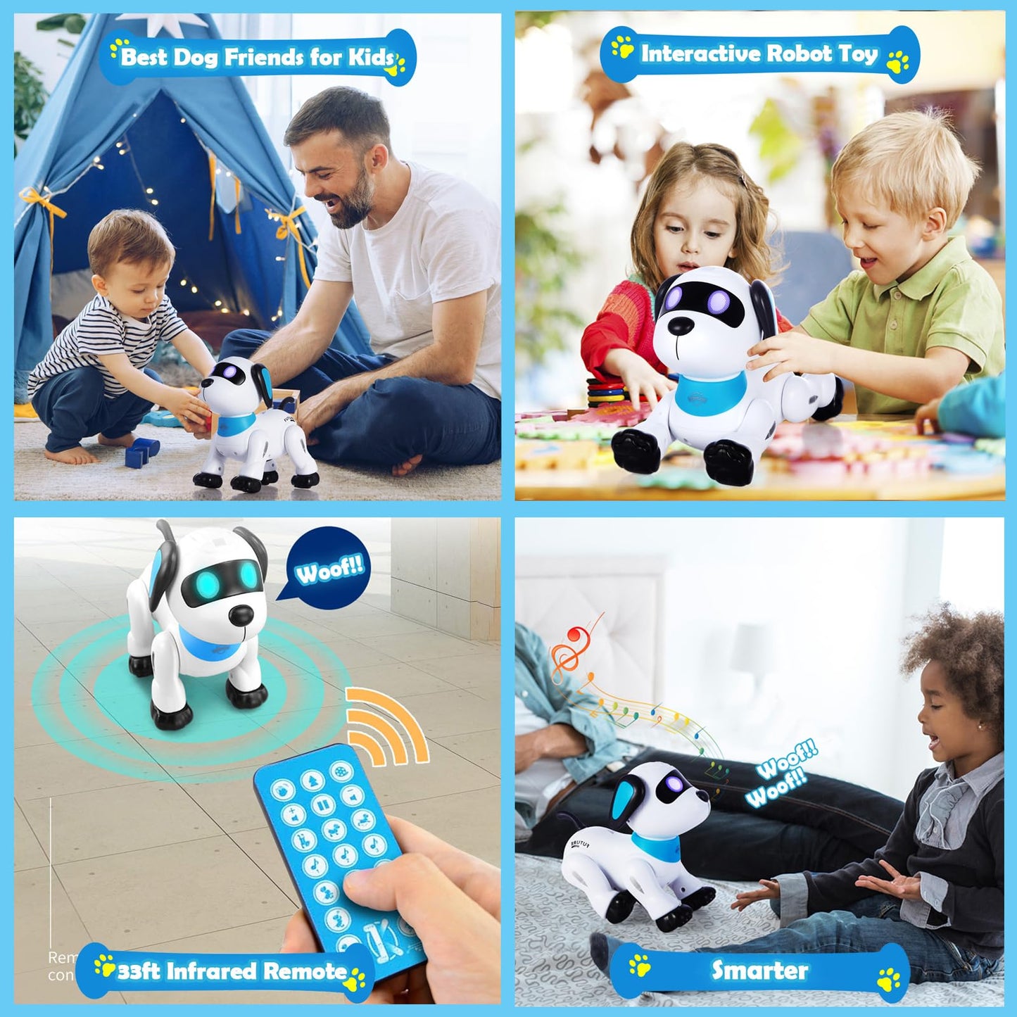 yiman Remote Control Robot Dog Toy – Programmable Smart Robot Dog for Kids 3+, Interactive Dancing & Sound, RC Stunt Toys with LED Eyes, Electronic Pet Toy for Boys & Girls Gifts (Blue)