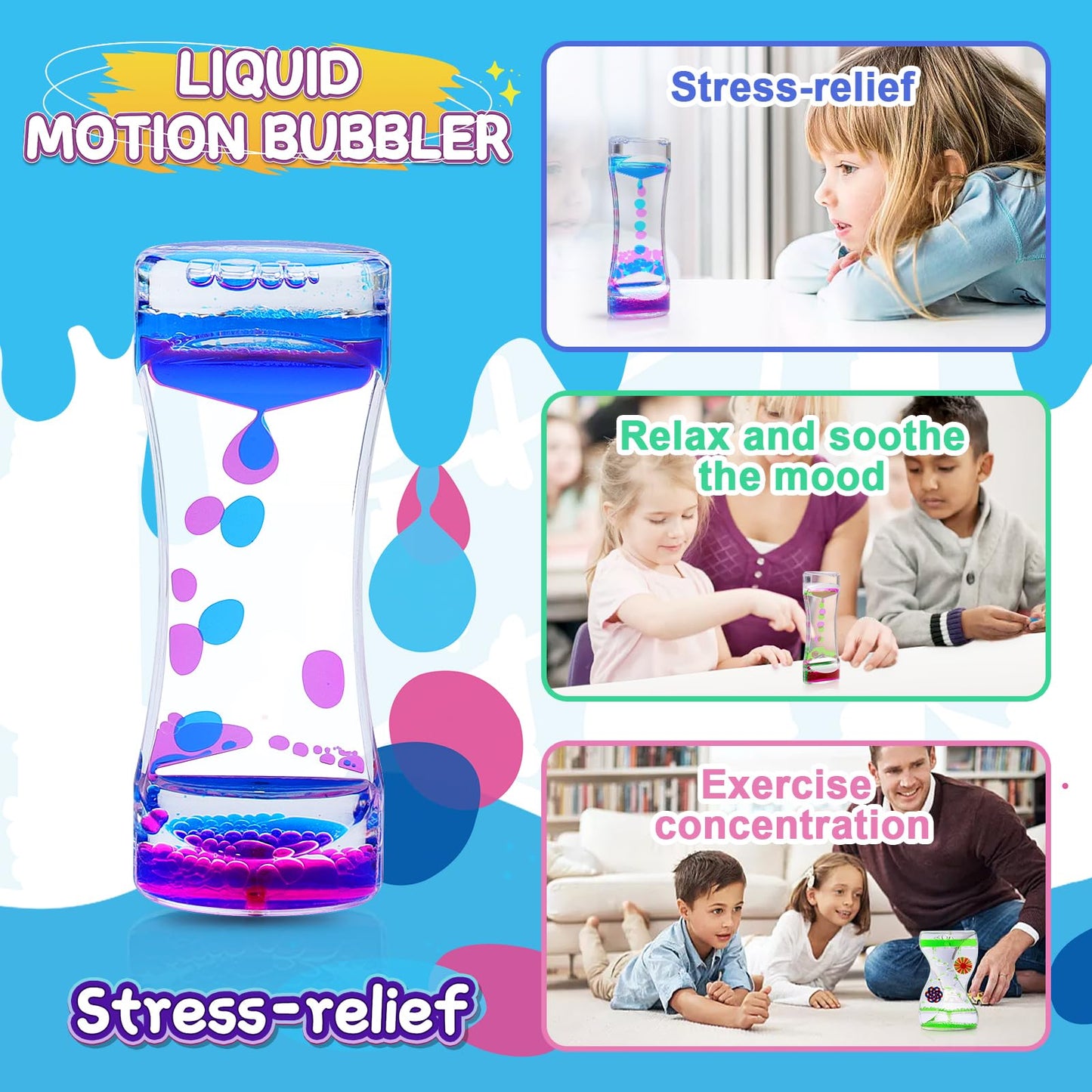 Beffkkip 3Pack Liquid Motion Bubbler Timer for Caliming Sensory Toys, Autism Toys,Fidget Toy, Children Activity, Novelty Gifts,Holiday Stocking Stuffers, ADHD Office Home Desk Decorations