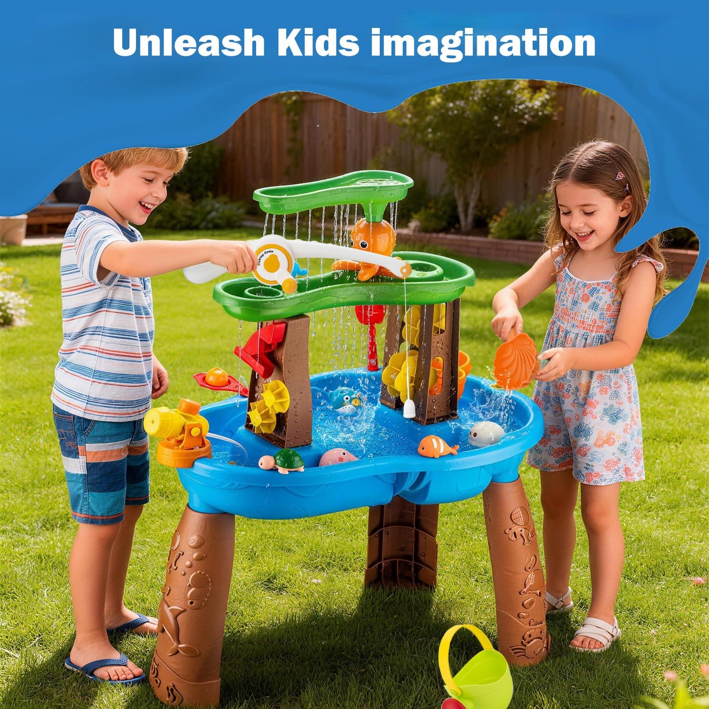 ZACEAC Water Table for Toddlers 3-5 Outdoor Toys for Kids Ages 4-8 3-Tier Kids Sand Water Tables with Fishing Game Set Activity Sensory Table Summer Gift Beach Outside Toys for Toddler Boys