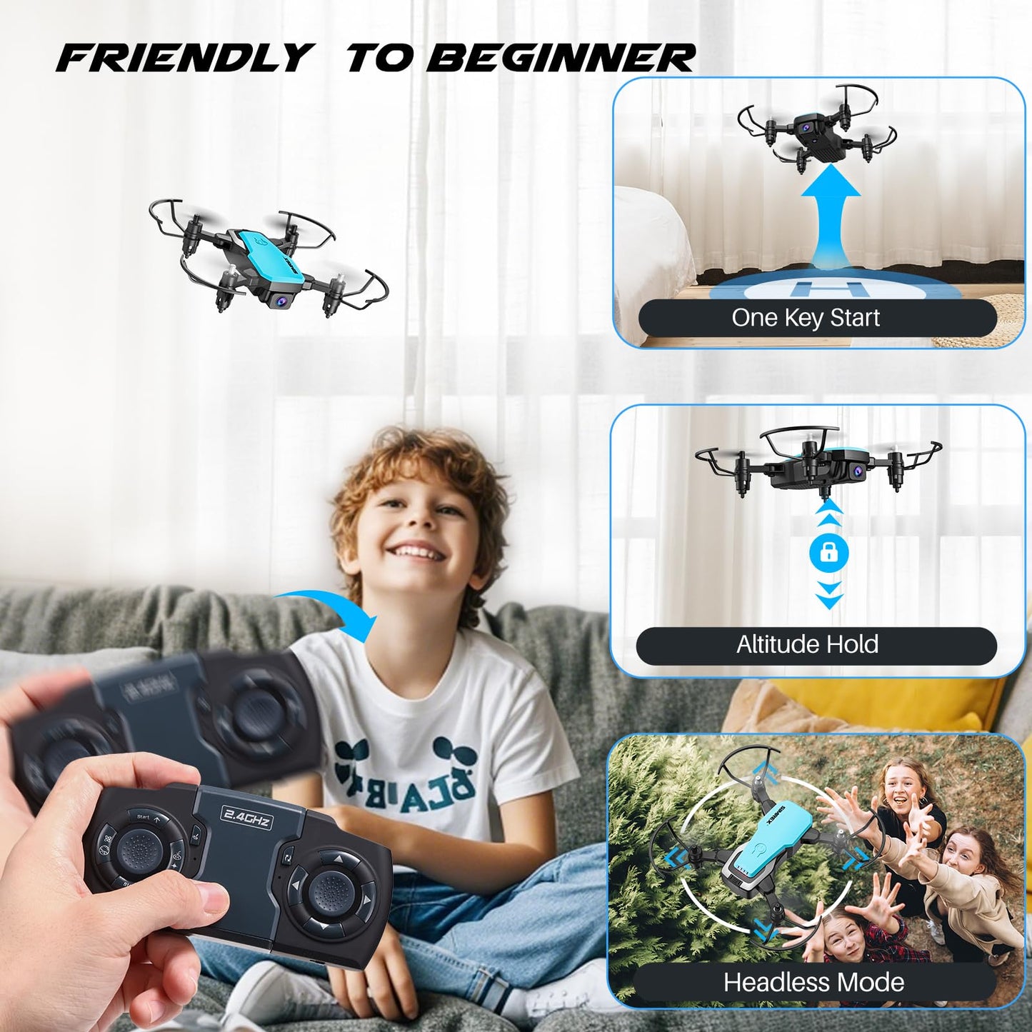 SIMREX Mini Drone with 720P Camera for Kids & Beginners - Foldable RC Quadcopter, Optical Flow Positioning, Altitude Hold, 3D Flip, 2 Batteries 20Min Flight, Safe & Easy Indoor Outdoor Flying Toy Gift (NEW BLUE)