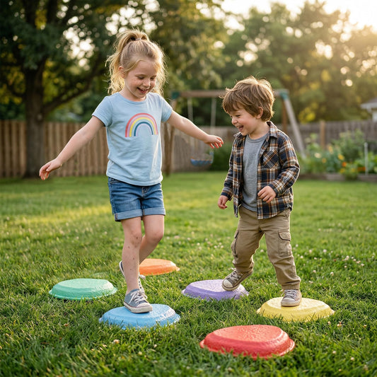 makarci Stepping Stones for Kids,6pcs Toddler Sensory Toys Kids Coordination & Motor Skills Play Indoor and Outdoor,Durable and Nonslip Rubber Rim Balance Stones for Kids Aged 3+, Obstacle Course