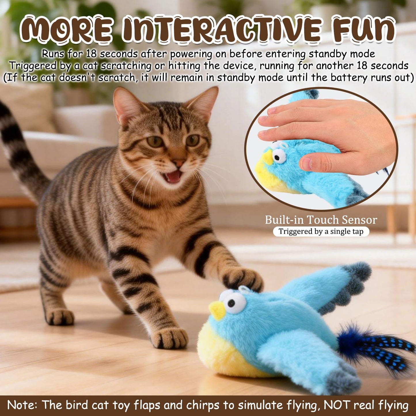 Interactive Chirping Bird Cat Toy,2026 New Flying Bird Cat Toy Flapping Bird Toy,Simulation Chirping Bird Toys Interactive Cat Toys for Bored Indoor Adult Cats (A)