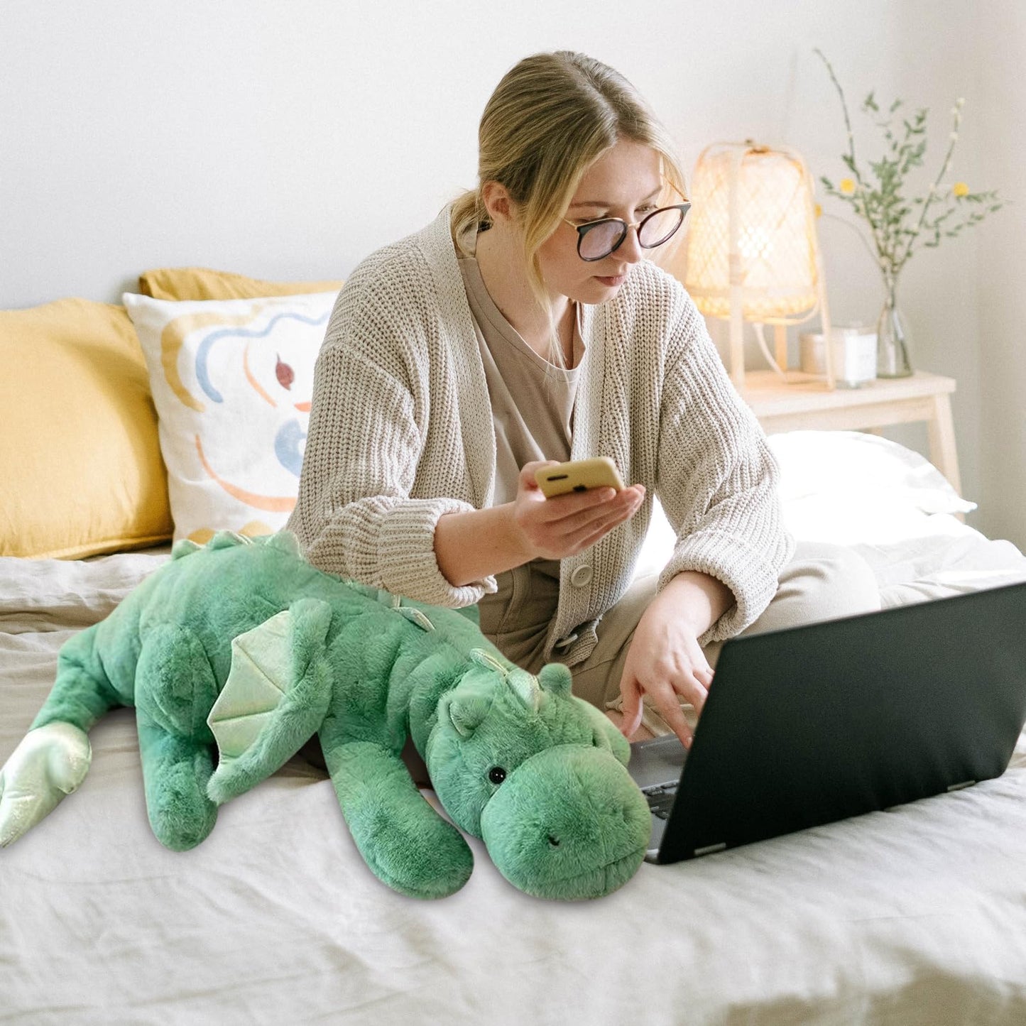 Dodhse Pterosaur Stuffed Animal with Wings - Cute Soft Dinosaurs Plush Toys Little Flying Dragon Plushies Pillow Doll Christmas Birthday Gifts for Kids Boys Girls (Green,27.55inch/70cm)