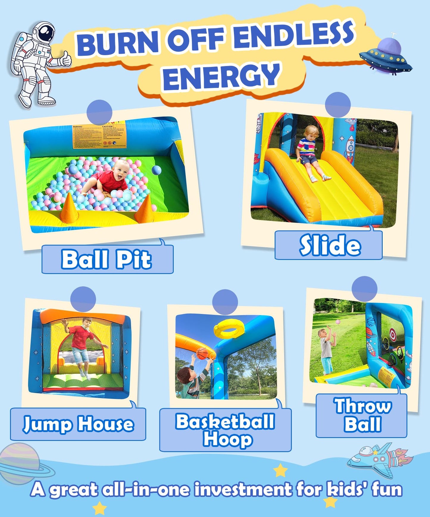 NBSPORT Inflatable Bounce House with Blower for Kids 3-6 y/o, Jumping Castle with Slide, 112x63x67'' Toddlers Bouncer with Ball Pit, Bouncy House for Indoor/Outdoor
