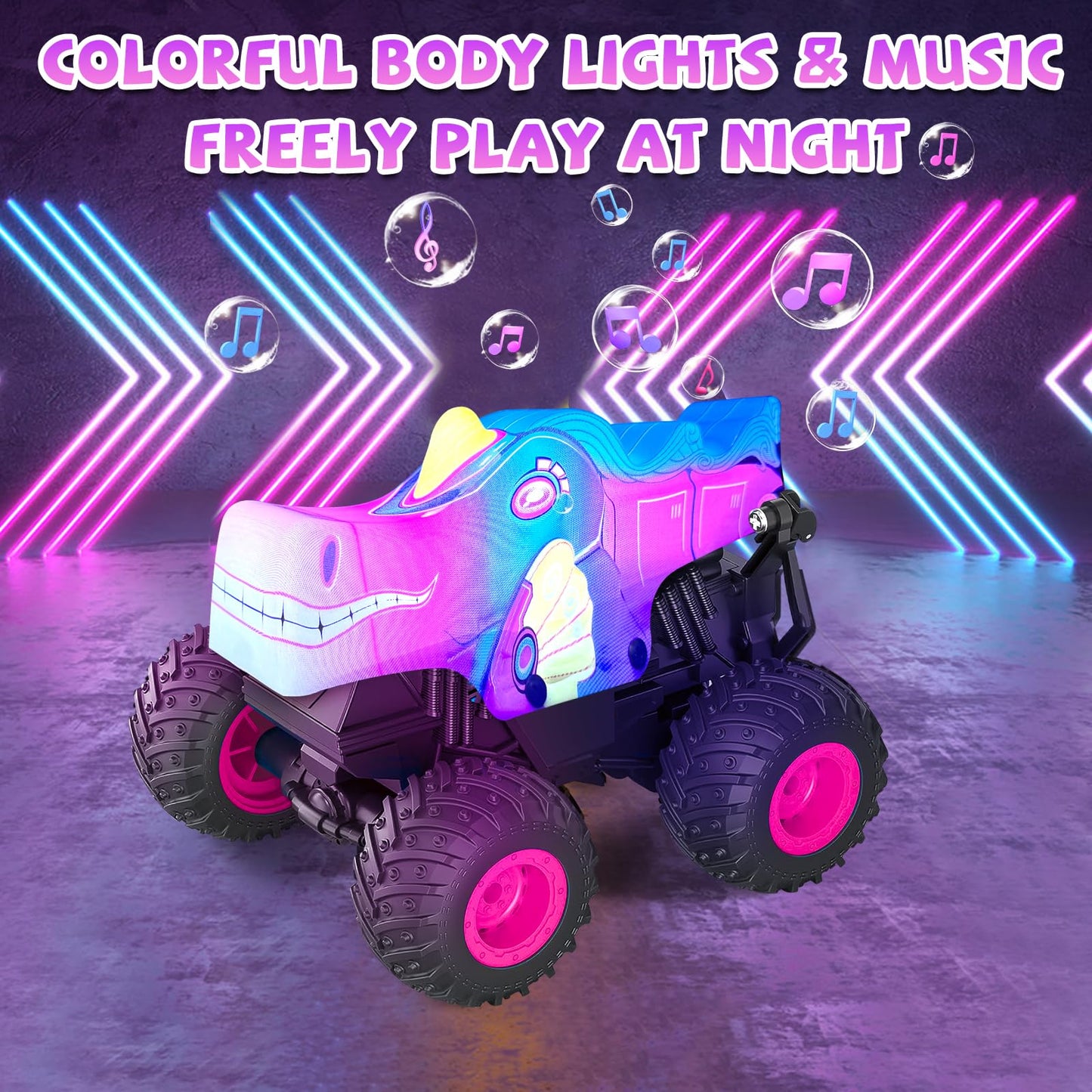 YongnKids Remote Control Car for Girls, 2.4Ghz Unicorn Monster Trucks with Light & Music,Unicorn Toys for Girls Age 3 4 5 6 7 8 Years, 360° Rotating All Terrain RC Stunt Car Rechargeable Xmas Gift